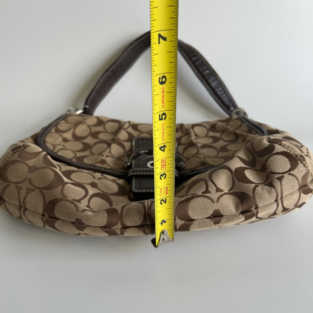 Coach Soho Pleated Signature Khaki Brown Canvas Leather Shoulder Bag F17093