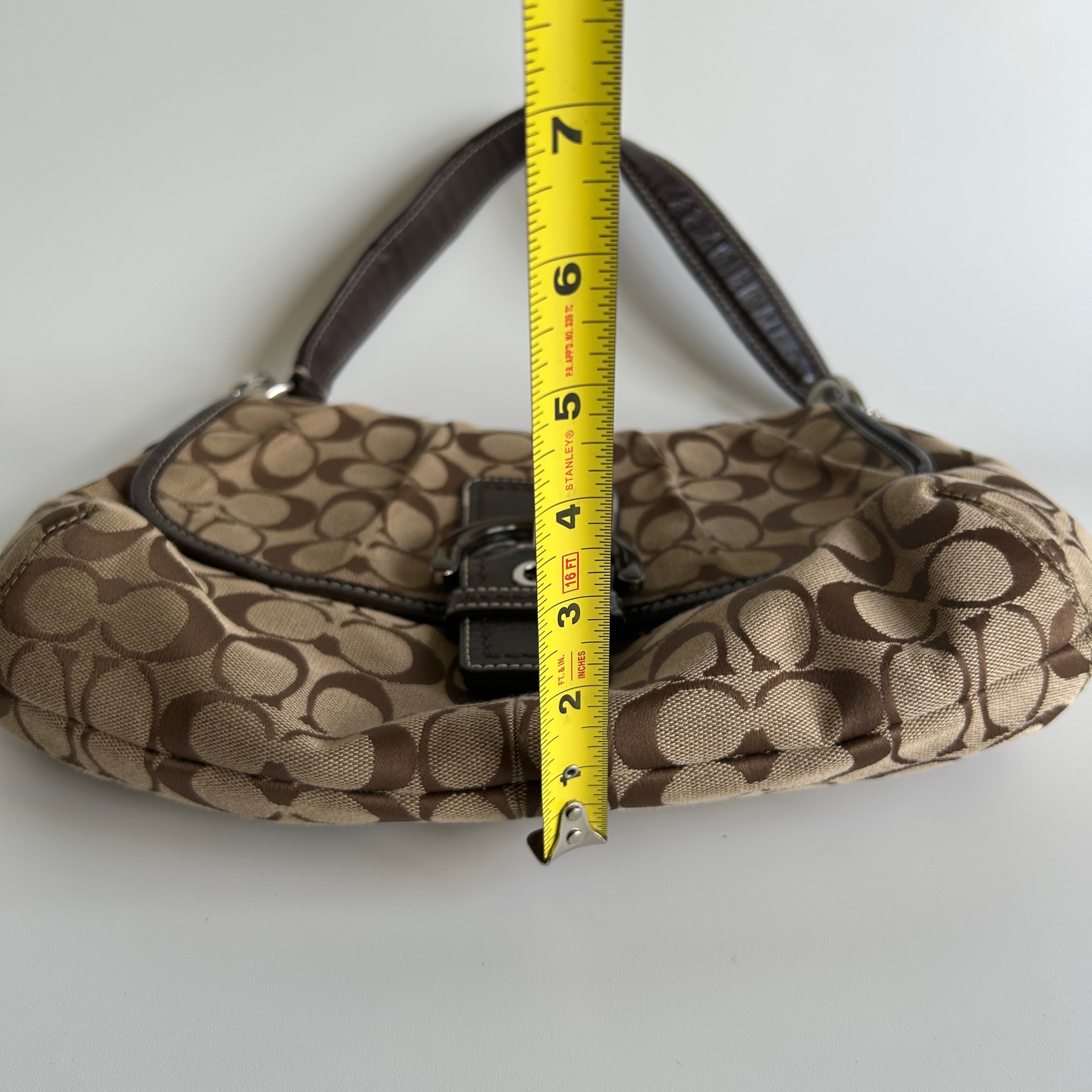 Coach Soho Pleated Signature Khaki Brown Canvas Leather Shoulder Bag F17093