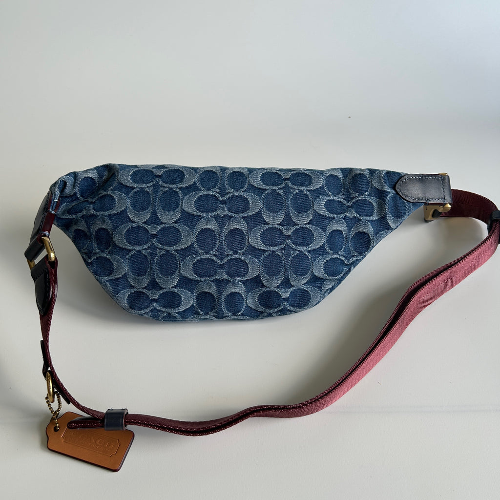 Coach Charter Belt Bag 7 Blue Signature Denim Leather Fanny Pack Excellent
