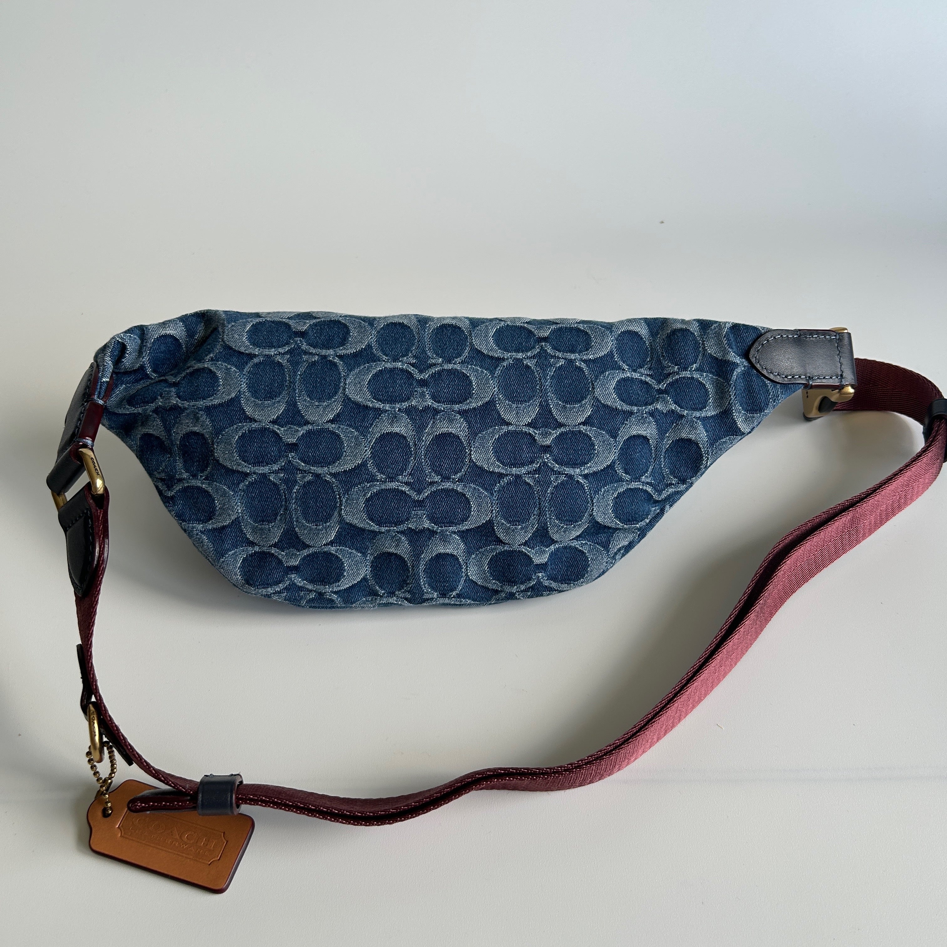 Coach Charter Belt Bag 7 Blue Signature Denim Leather Fanny Pack Excellent