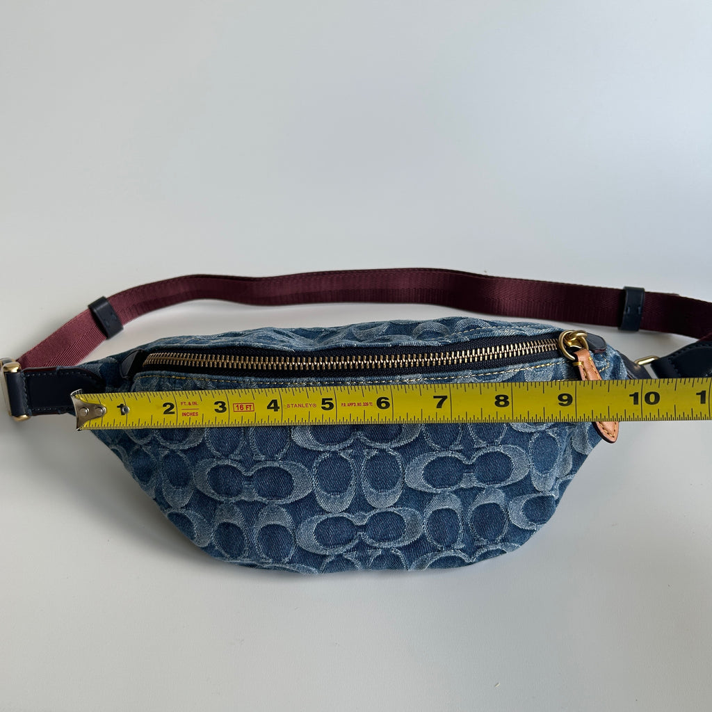 Coach Charter Belt Bag 7 Blue Signature Denim Leather Fanny Pack Excellent