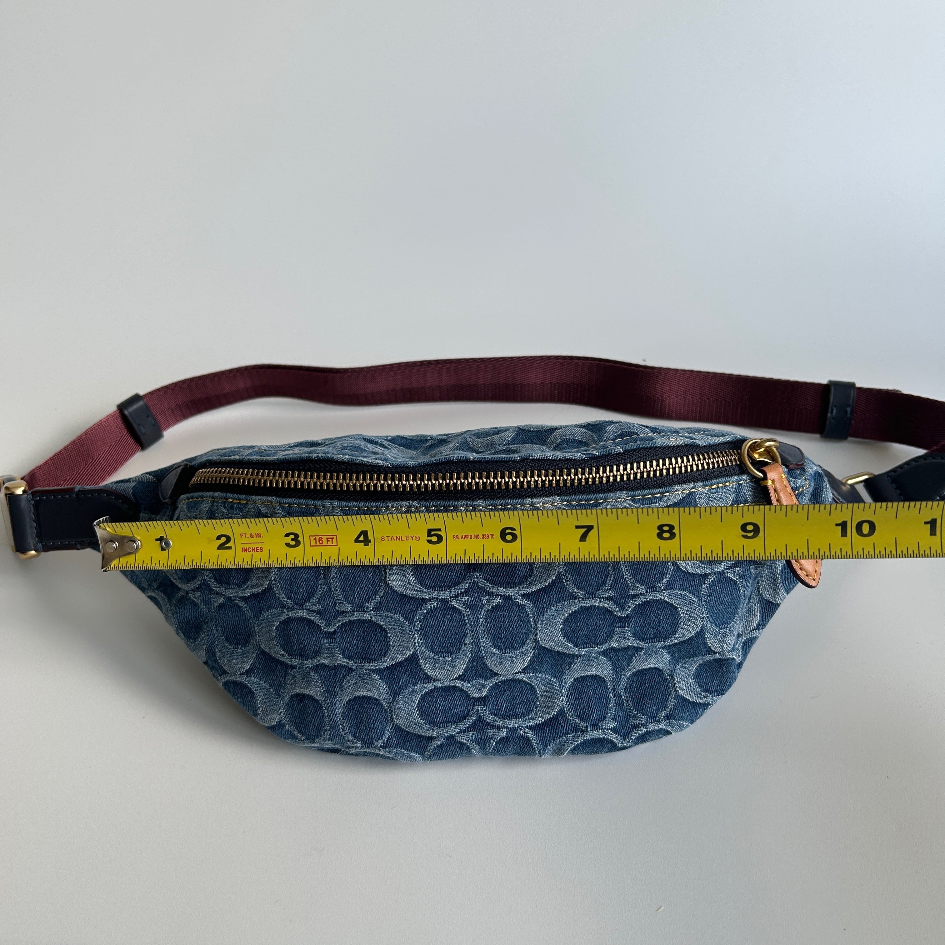 Coach Charter Belt Bag 7 Blue Signature Denim Leather Fanny Pack Excellent