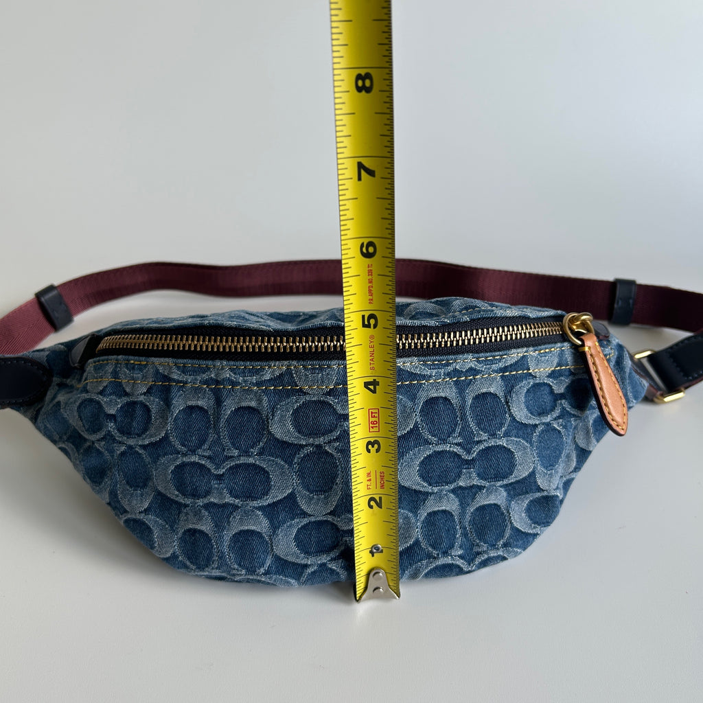 Coach Charter Belt Bag 7 Blue Signature Denim Leather Fanny Pack Excellent