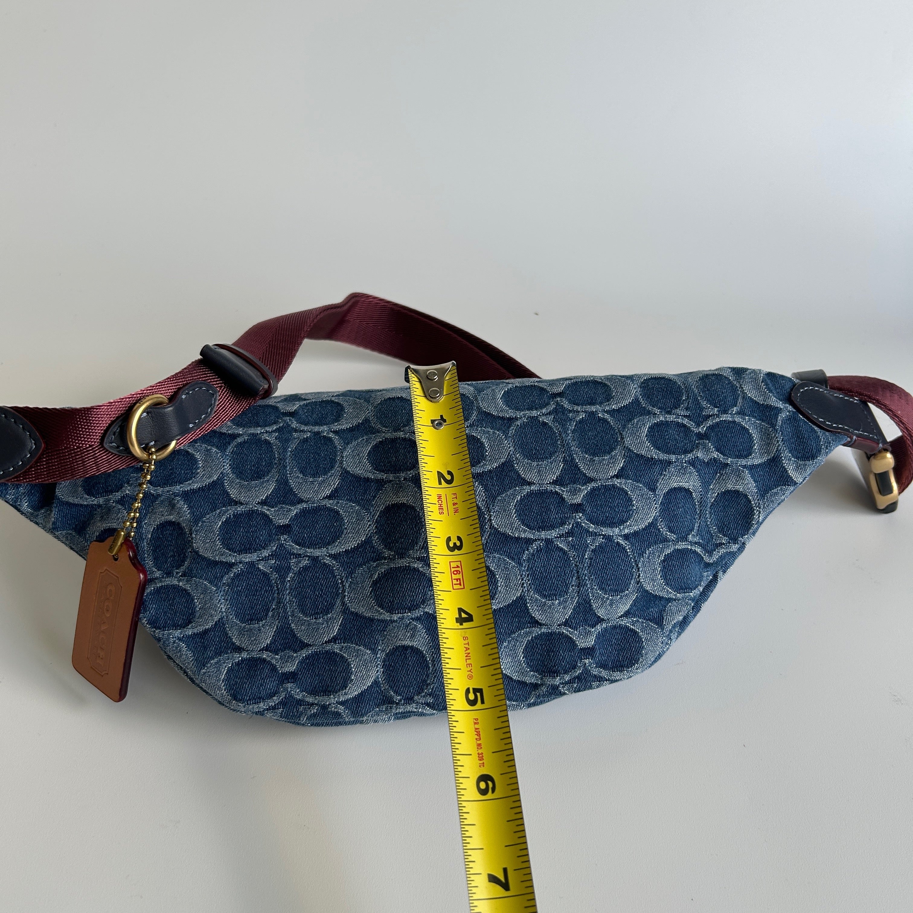Coach Charter Belt Bag 7 Blue Signature Denim Leather Fanny Pack Excellent