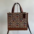 Disney Coach Dempsey Tote 22 Mickey Mouse Khaki Leather Bag NEW CM199