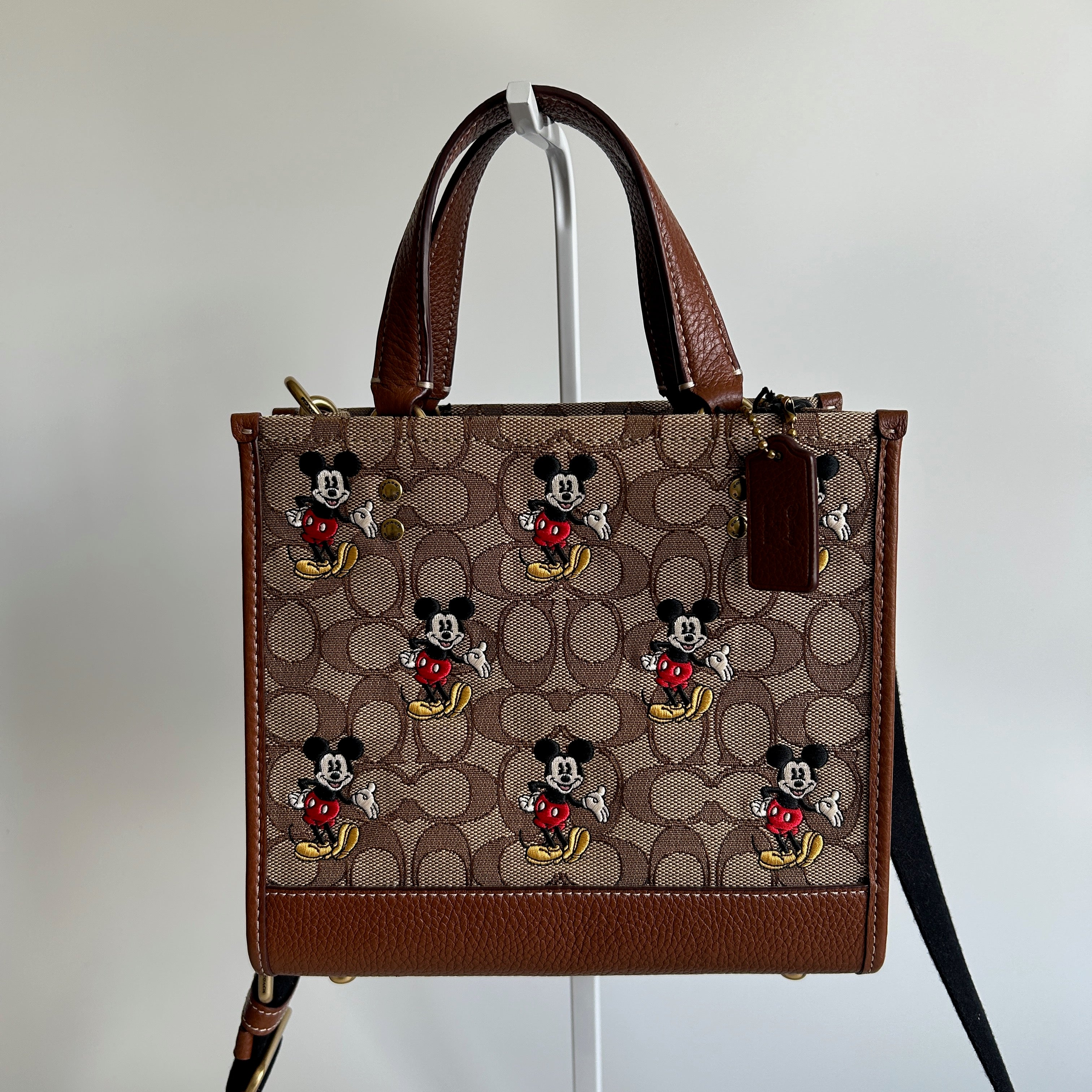 Disney Coach Dempsey Tote 22 Mickey Mouse Khaki Leather Bag NEW CM199