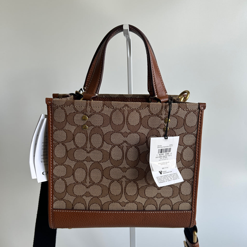 Disney Coach Dempsey Tote 22 Mickey Mouse Khaki Leather Bag NEW CM199
