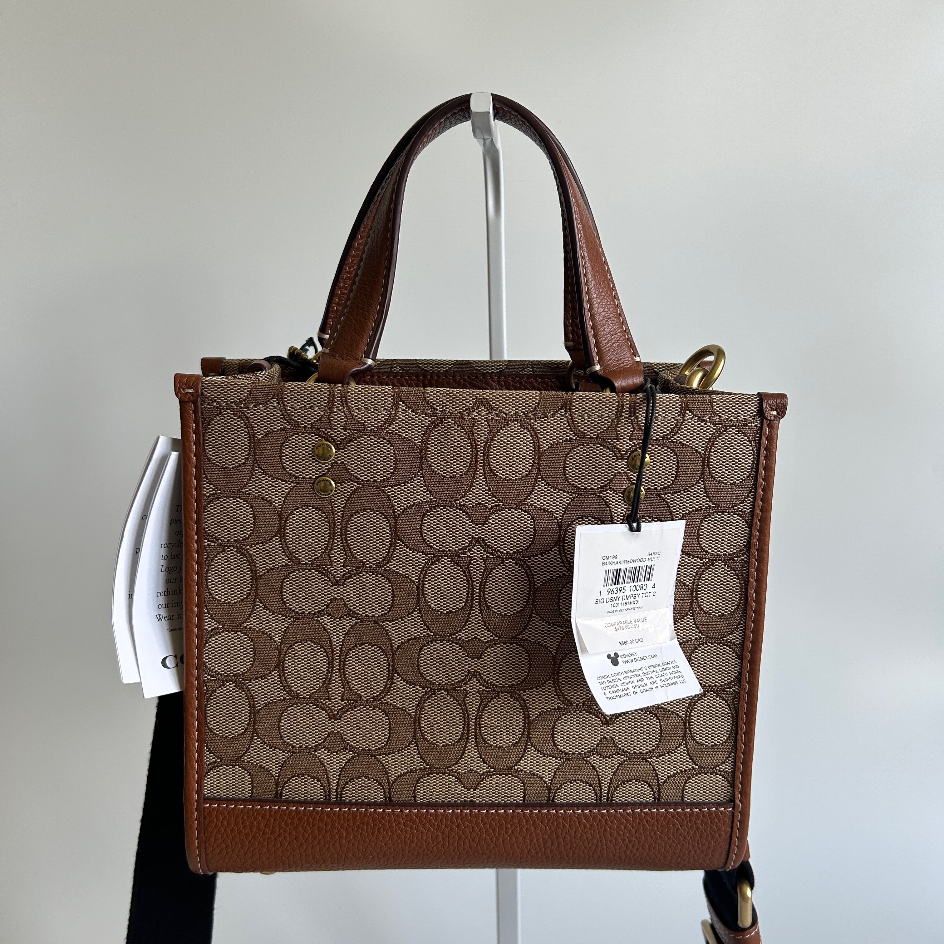 Disney Coach Dempsey Tote 22 Mickey Mouse Khaki Leather Bag NEW CM199