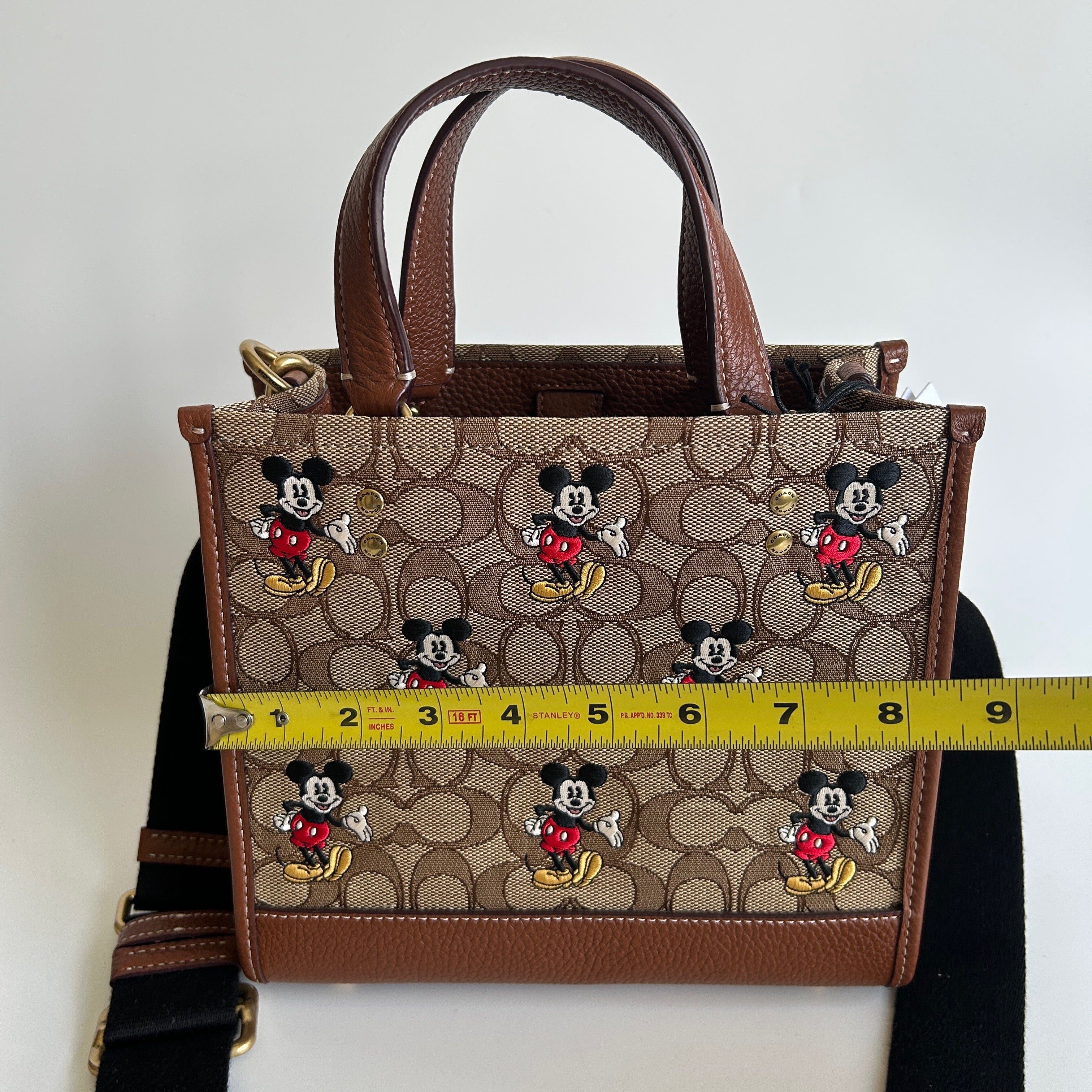 Disney Coach Dempsey Tote 22 Mickey Mouse Khaki Leather Bag NEW CM199