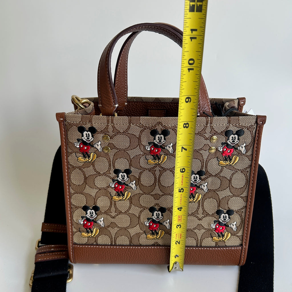 Disney Coach Dempsey Tote 22 Mickey Mouse Khaki Leather Bag NEW CM199