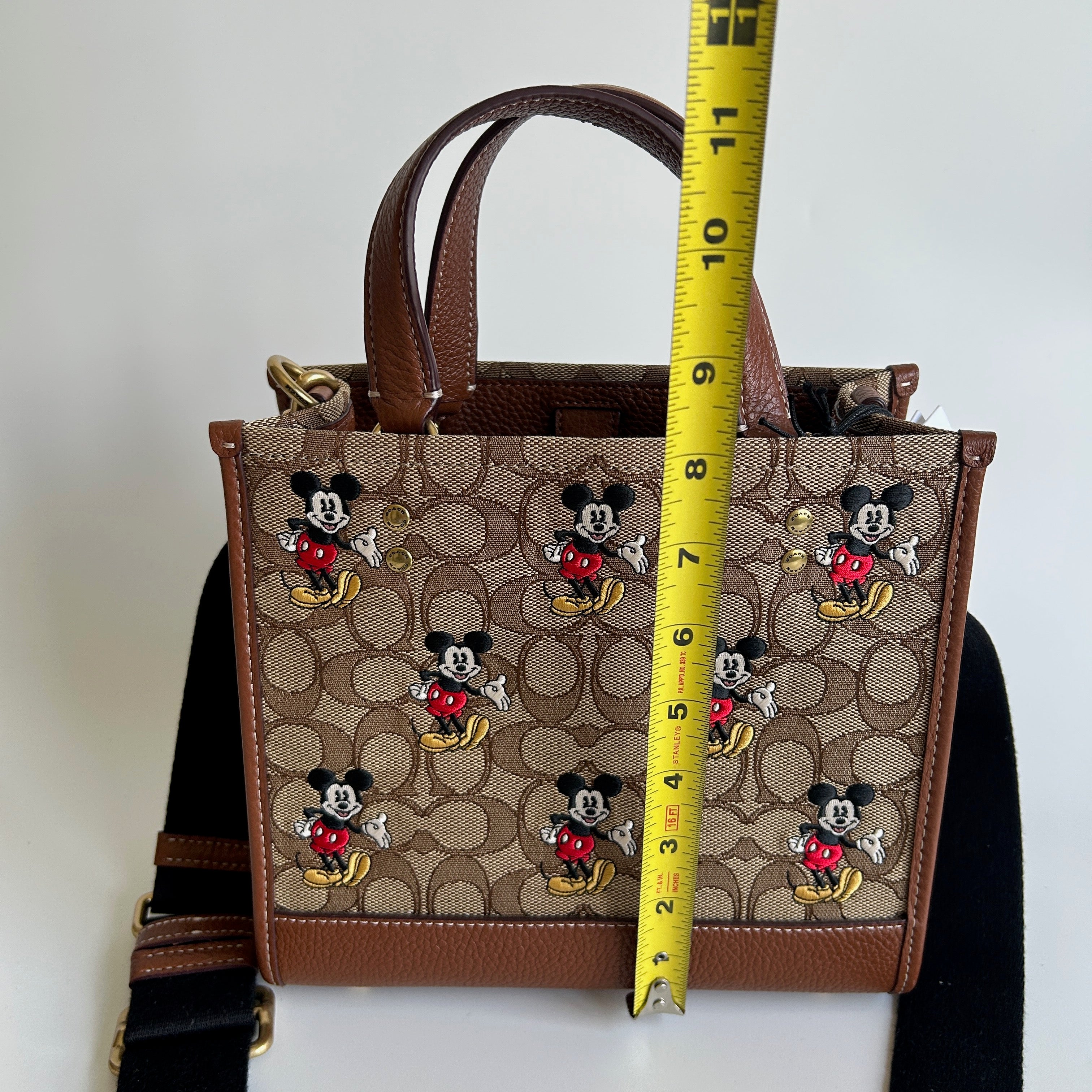 Disney Coach Dempsey Tote 22 Mickey Mouse Khaki Leather Bag NEW CM199