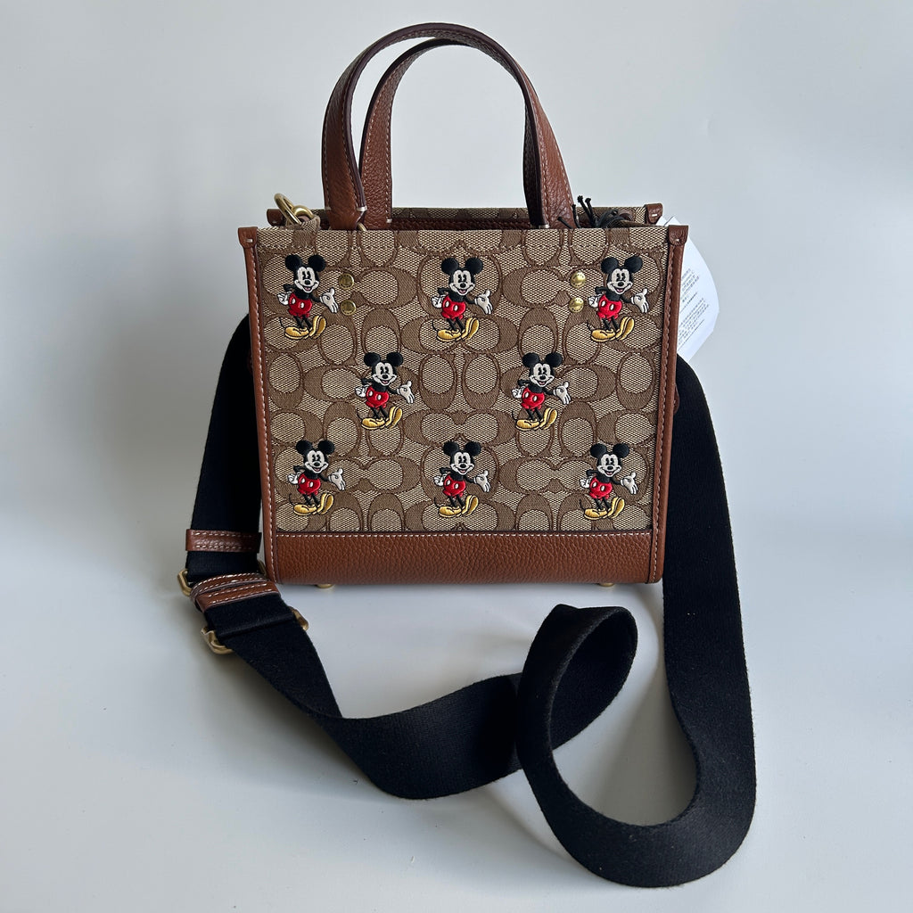 Disney Coach Dempsey Tote 22 Mickey Mouse Khaki Leather Bag NEW CM199
