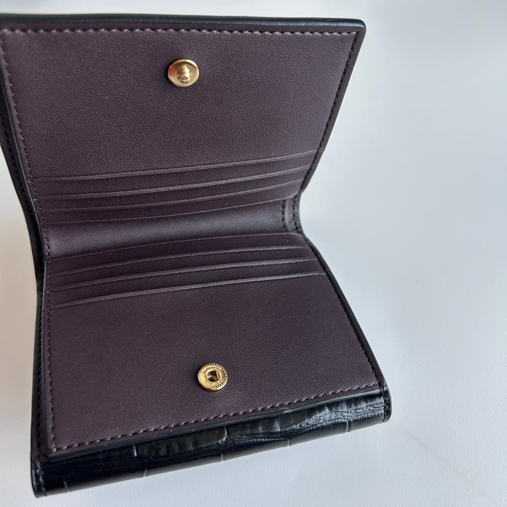 Coach Morgan Black Croc Embossed Leather Small Wallet Excellent