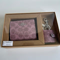 Coach Snap Wallet Bag Charm Set Metallic Pink Signature Canvas New