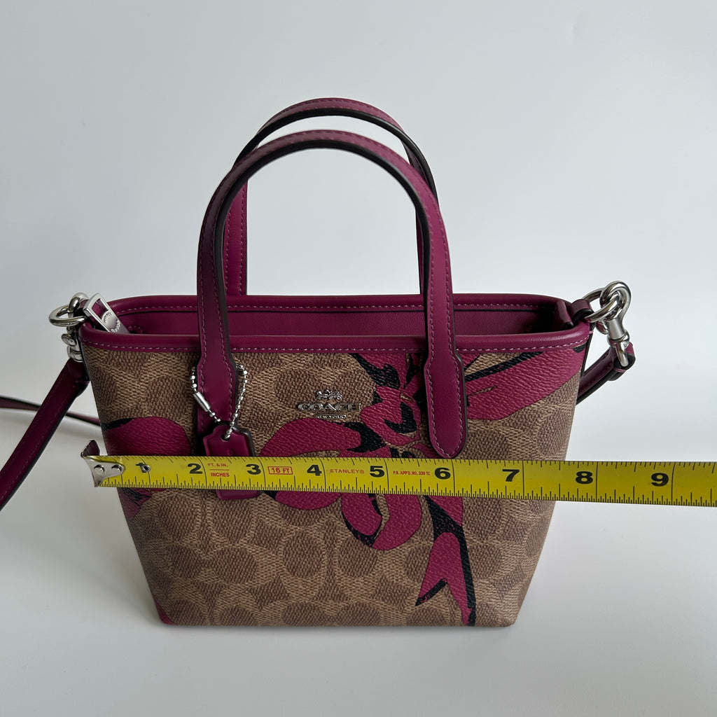 Coach City Mini Tote Brown Pink Bow Signature Canvas Leather Bag Good
