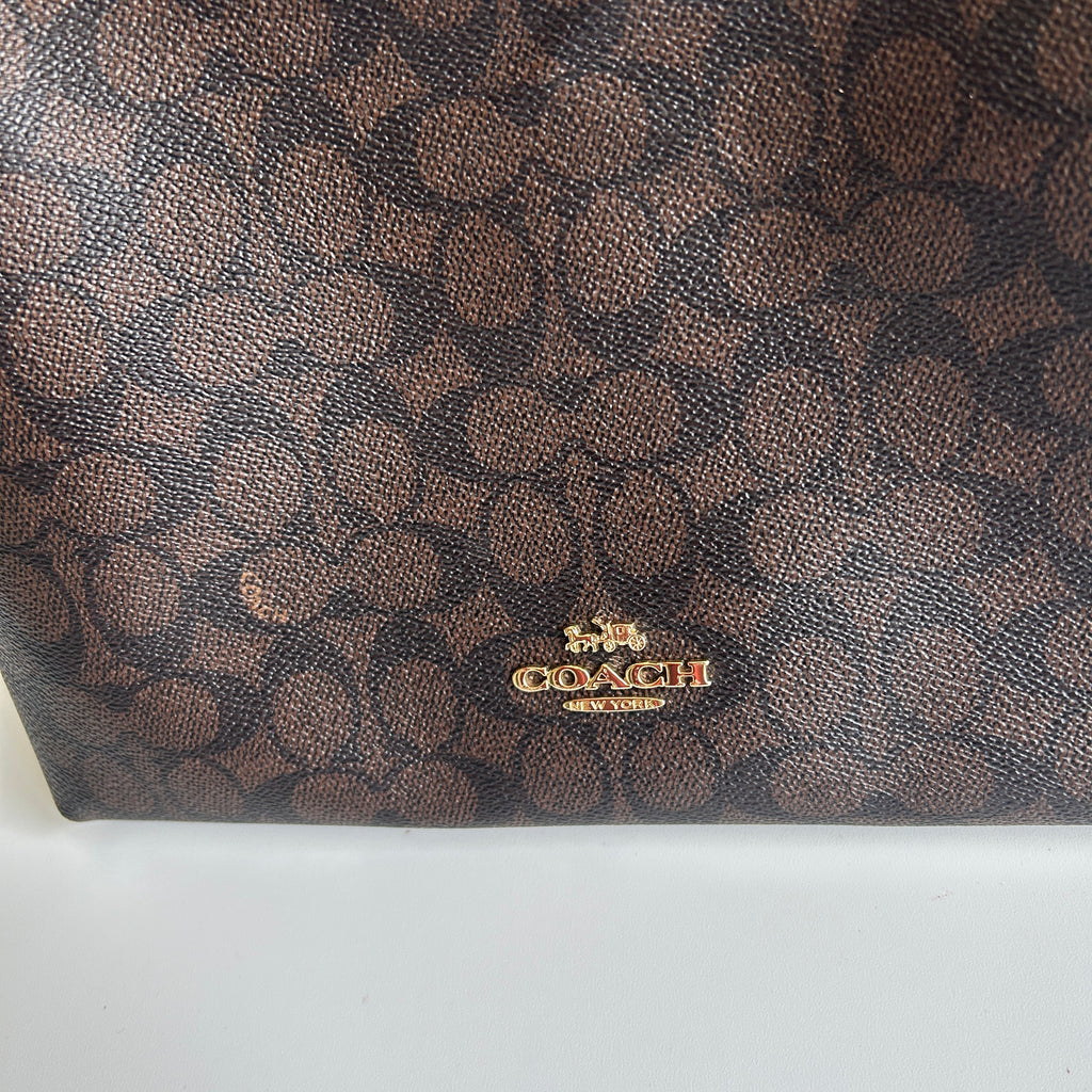 Coach Laurel Brown Red Signature Canvas Leather Shoulder Bag Excellent CV975