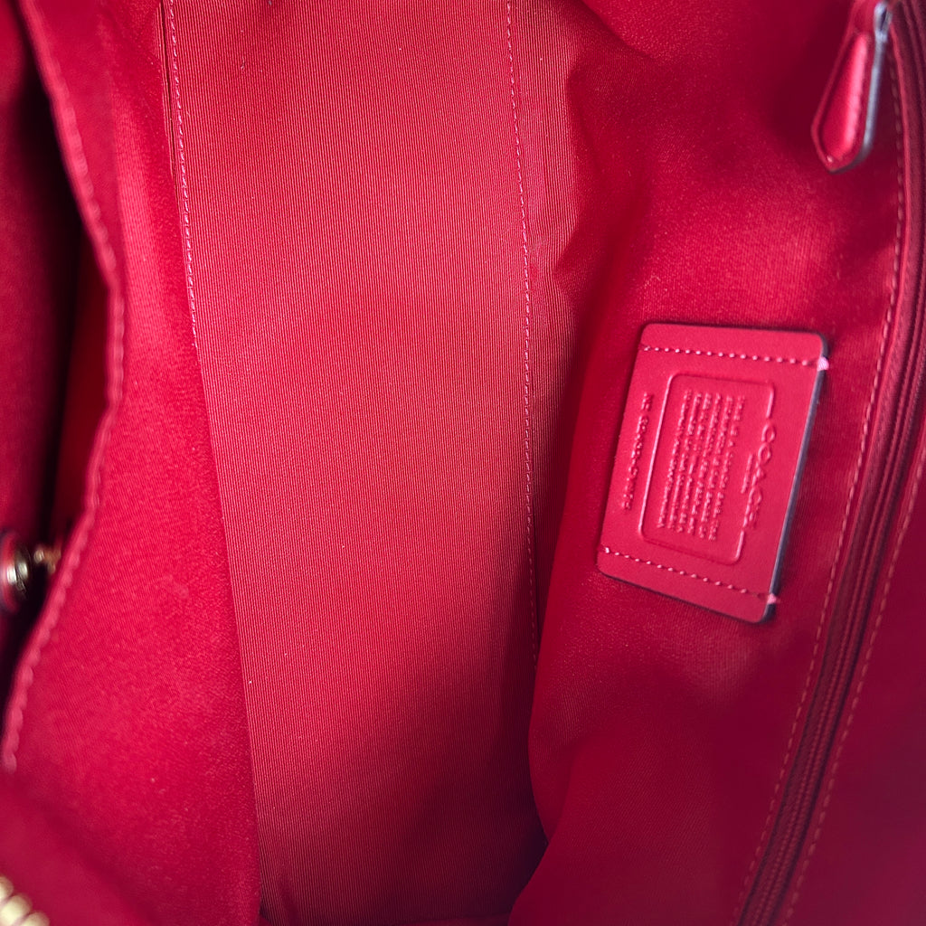 Coach Laurel Brown Red Signature Canvas Leather Shoulder Bag Excellent CV975