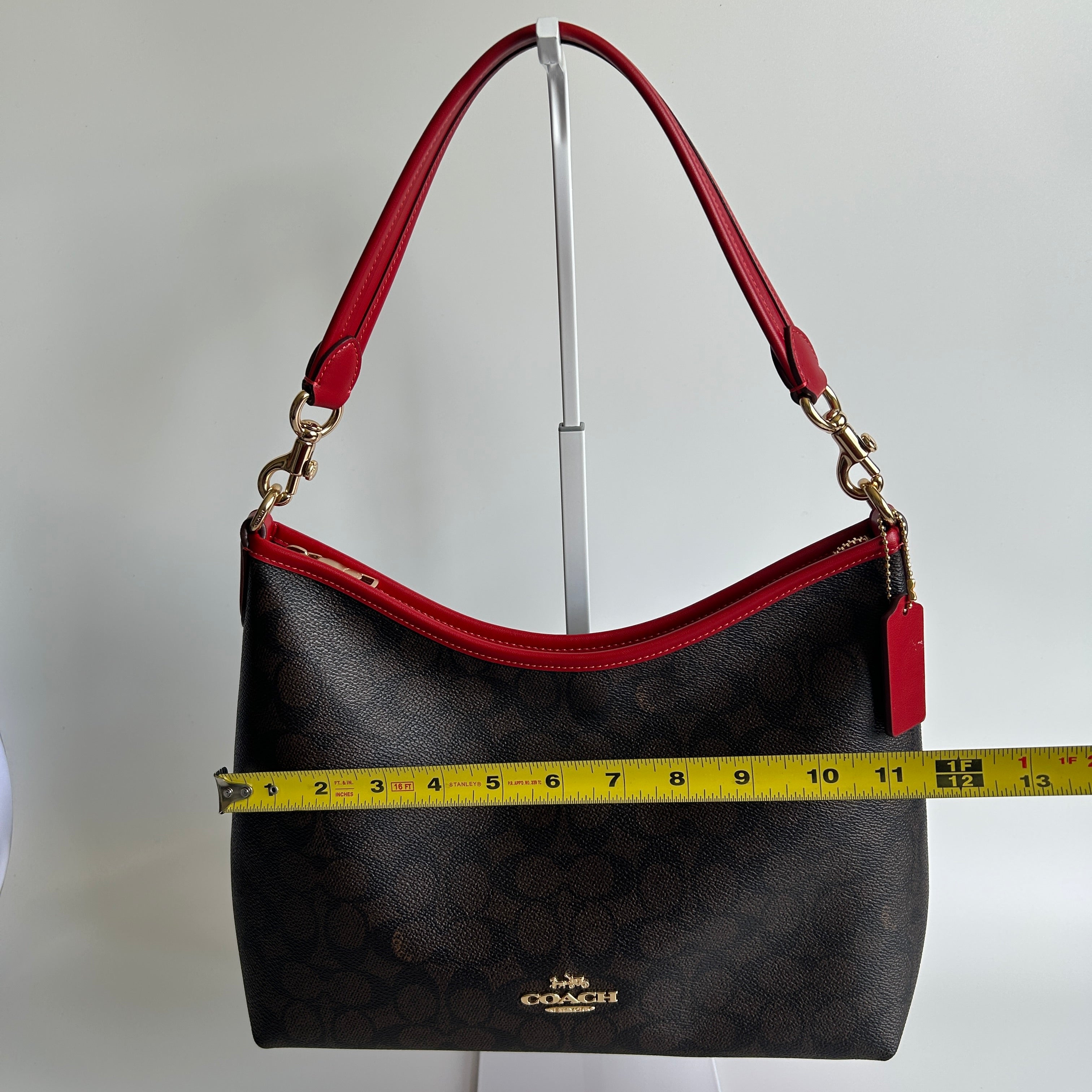 Coach Laurel Brown Red Signature Canvas Leather Shoulder Bag Excellent CV975