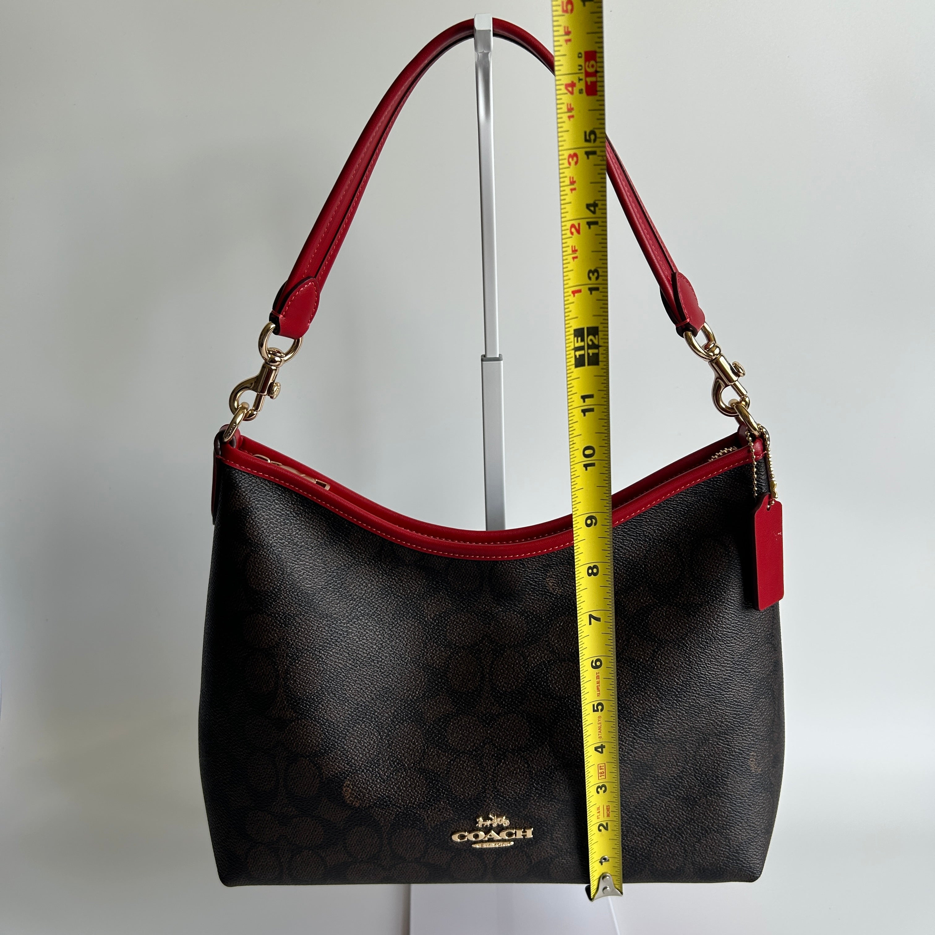 Coach Laurel Brown Red Signature Canvas Leather Shoulder Bag Excellent CV975