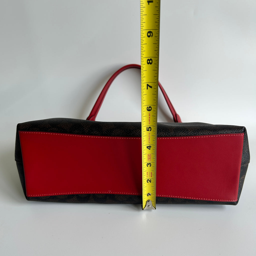 Coach Laurel Brown Red Signature Canvas Leather Shoulder Bag Excellent CV975
