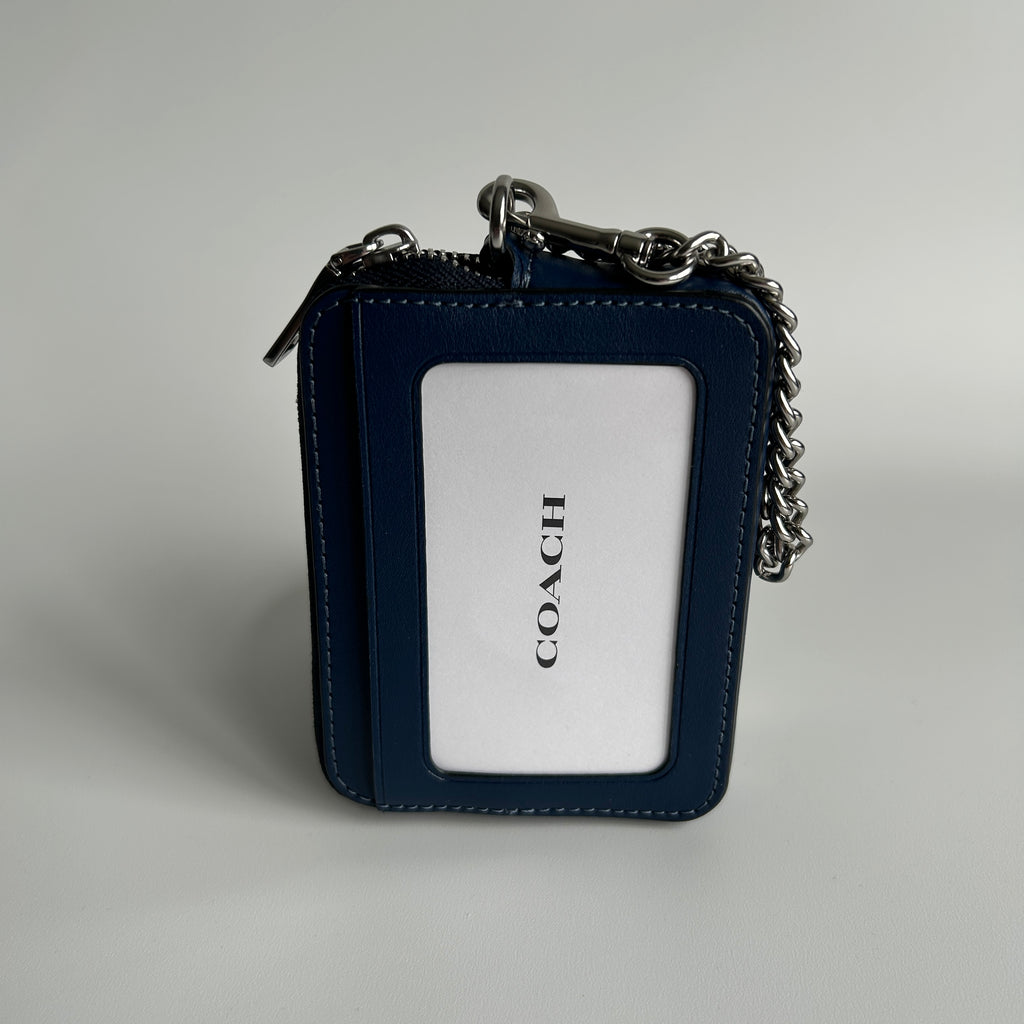 Coach Zip Card Case Denim Quilted Leather Wallet New