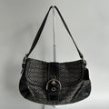 Coach Soho Flap Black Grey Signature Canvas Leather Shoulder Bag F10926 Good