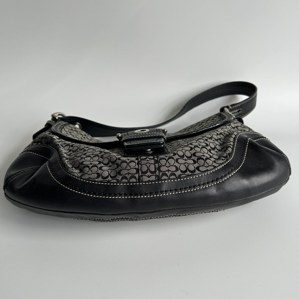 Coach Soho Flap Black Grey Signature Canvas Leather Shoulder Bag F10926 Good