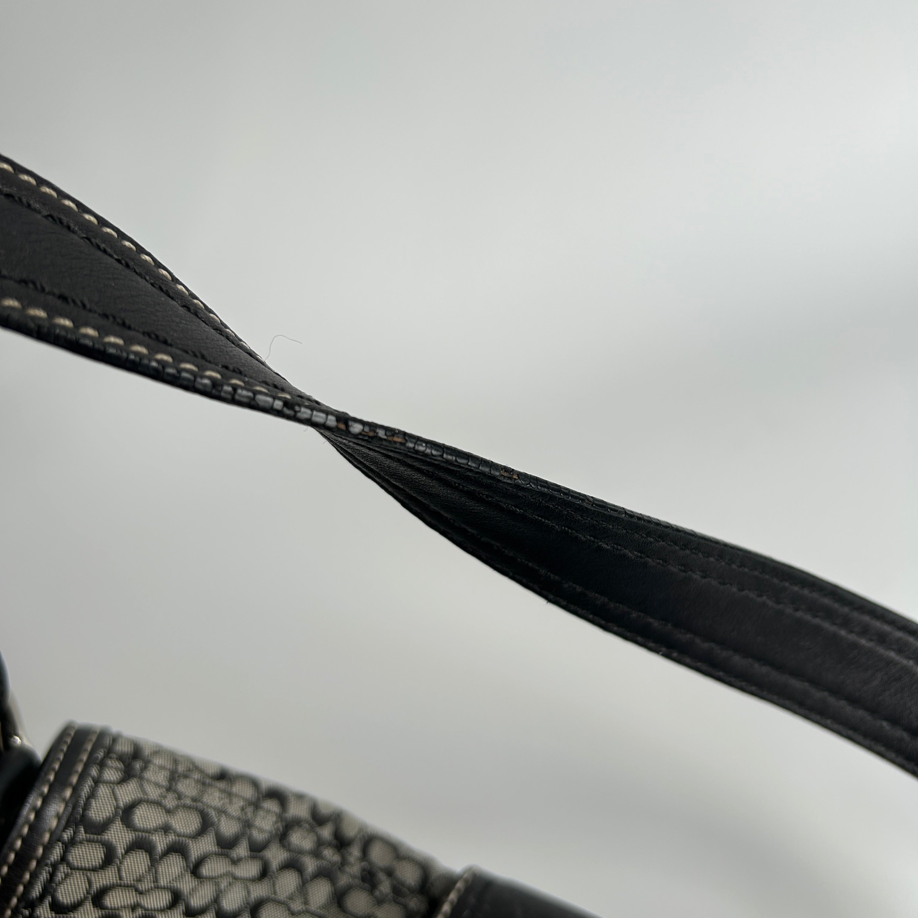 Coach Soho Flap Black Grey Signature Canvas Leather Shoulder Bag F10926 Good