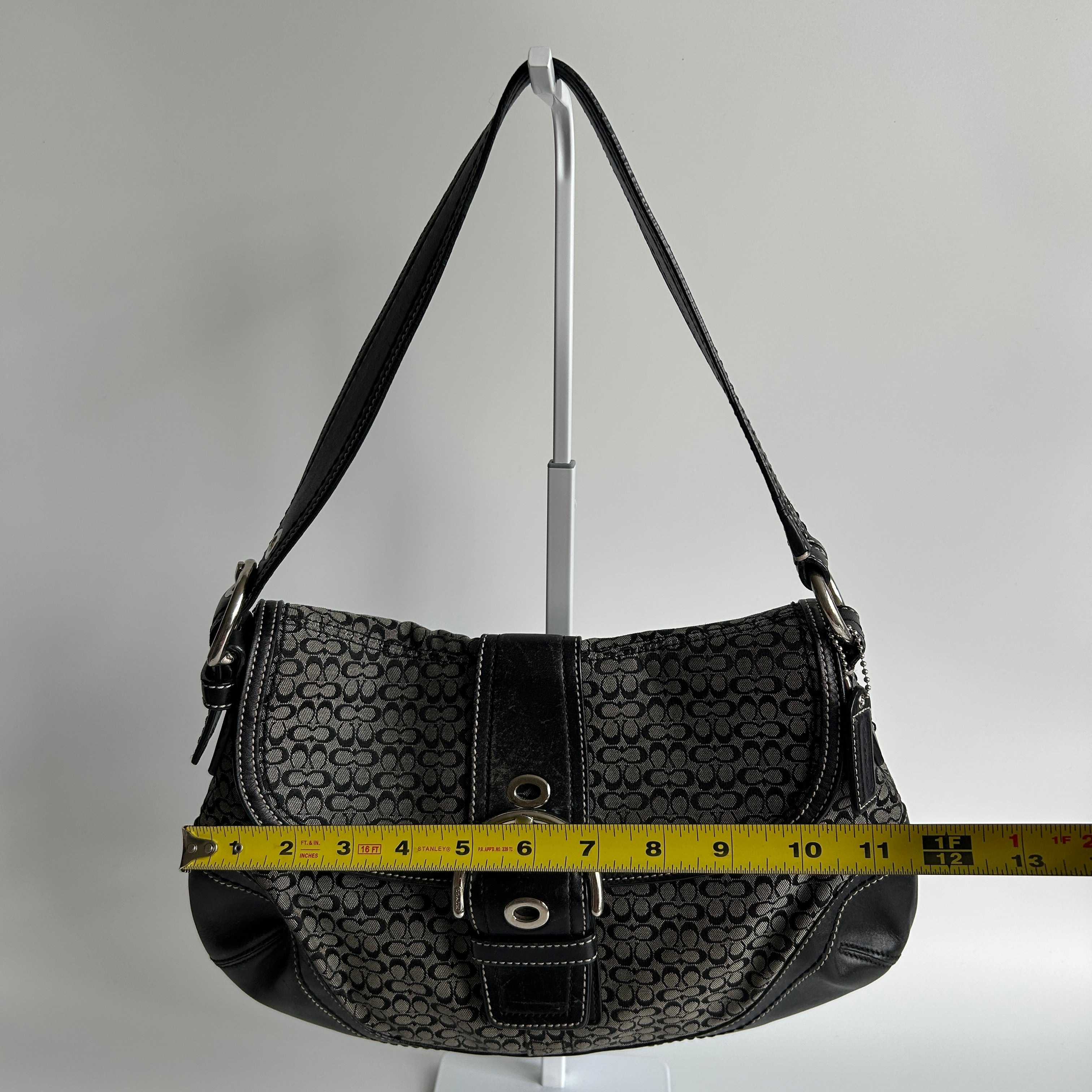 Coach Soho Flap Black Grey Signature Canvas Leather Shoulder Bag F10926 Good