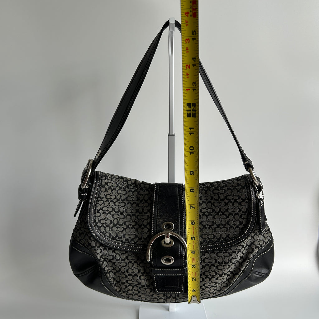 Coach Soho Flap Black Grey Signature Canvas Leather Shoulder Bag F10926 Good