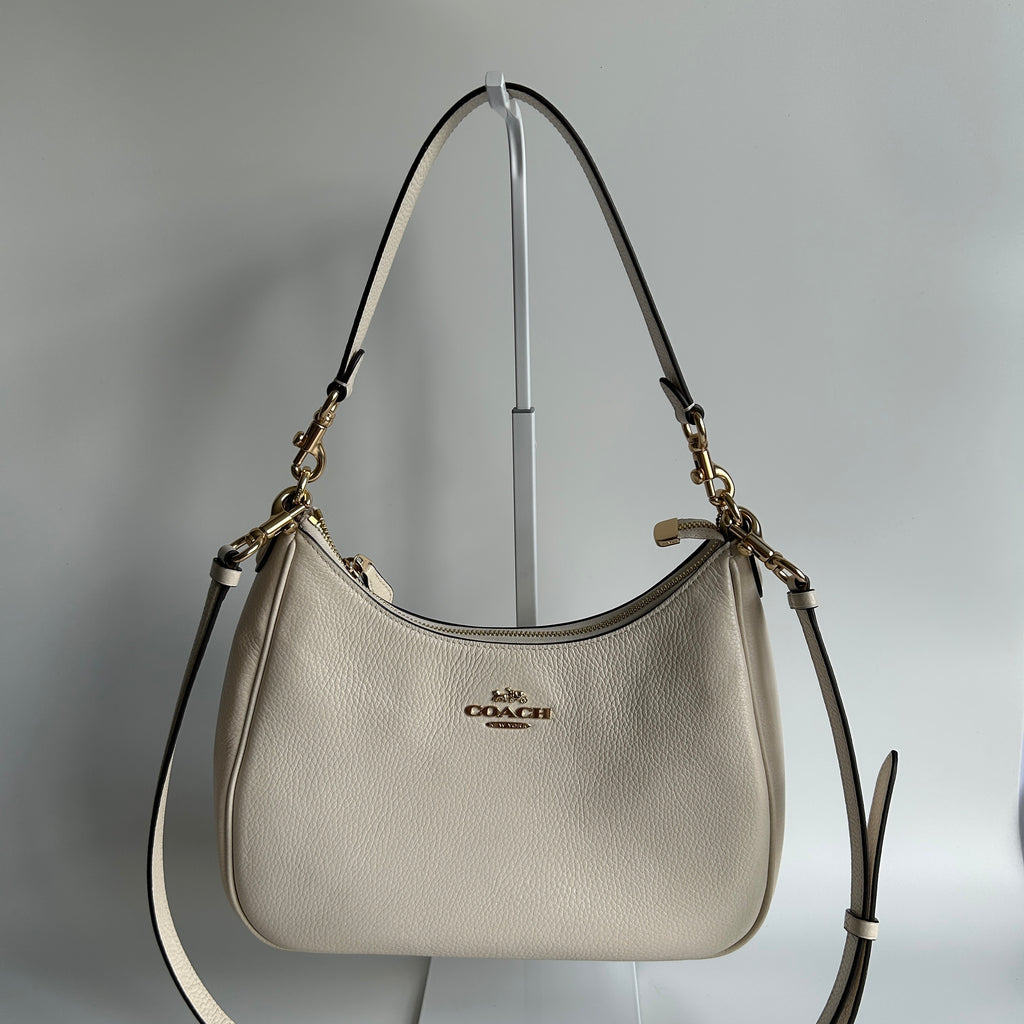 Coach Teri Hobo Chalk White Pebbled Leather Shoulder Bag Excellent