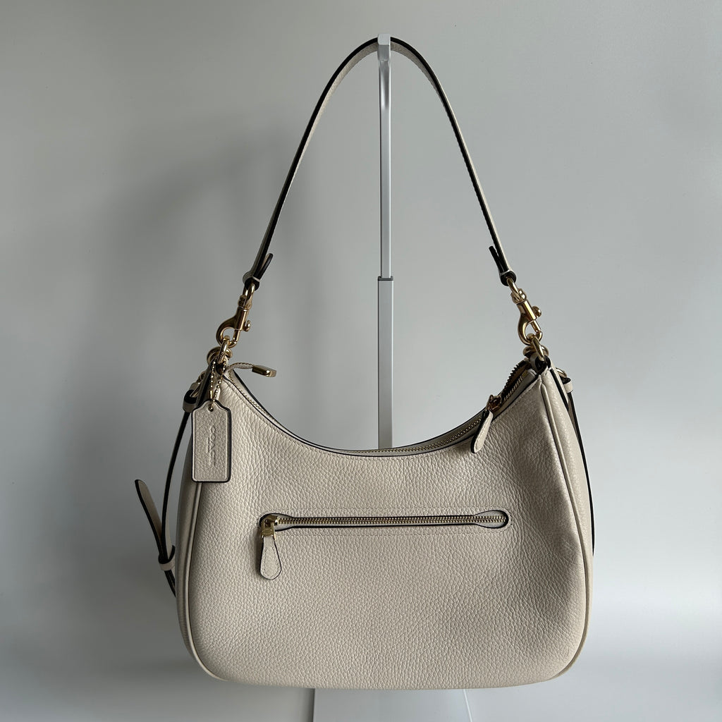 Coach Teri Hobo Chalk White Pebbled Leather Shoulder Bag Excellent