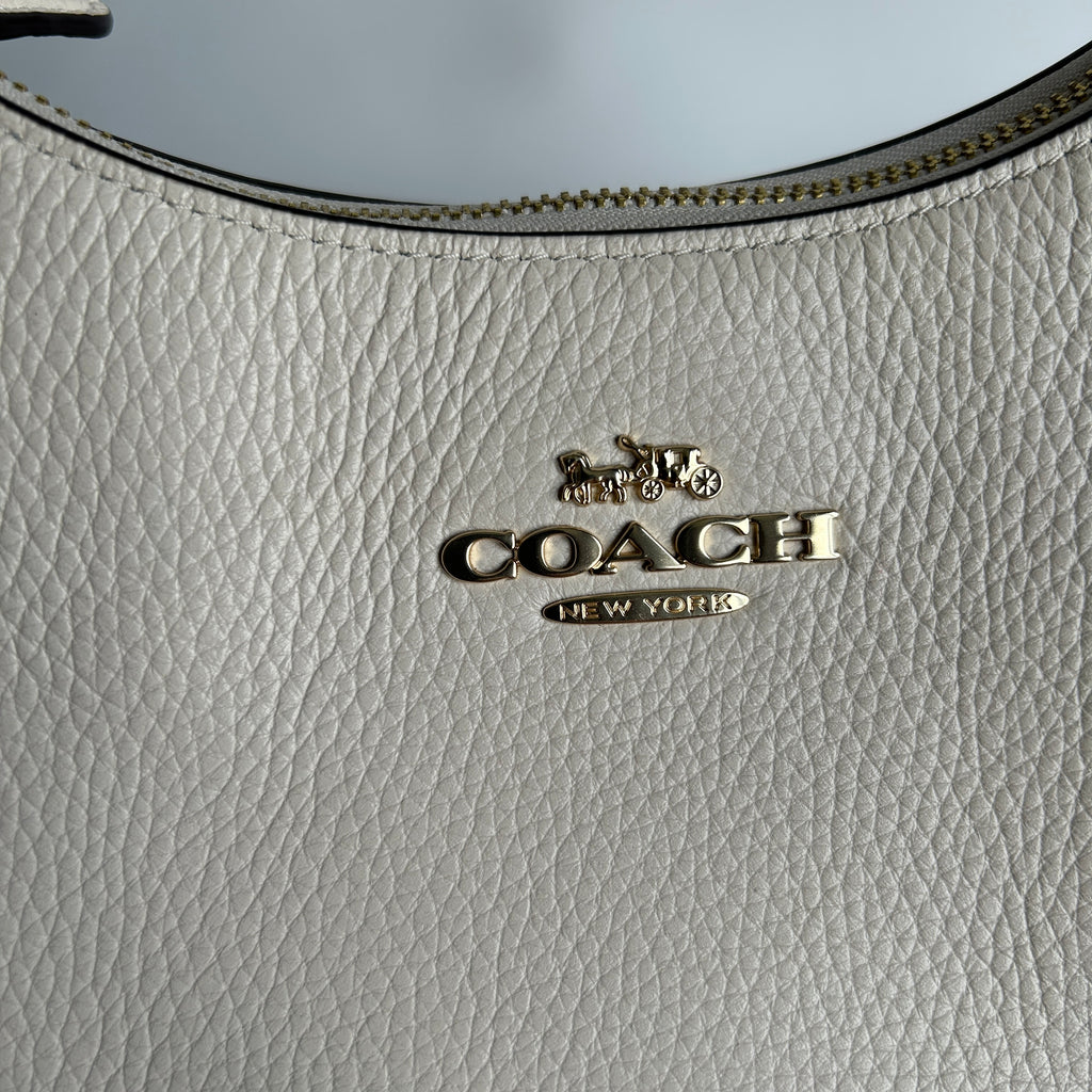 Coach Teri Hobo Chalk White Pebbled Leather Shoulder Bag Excellent