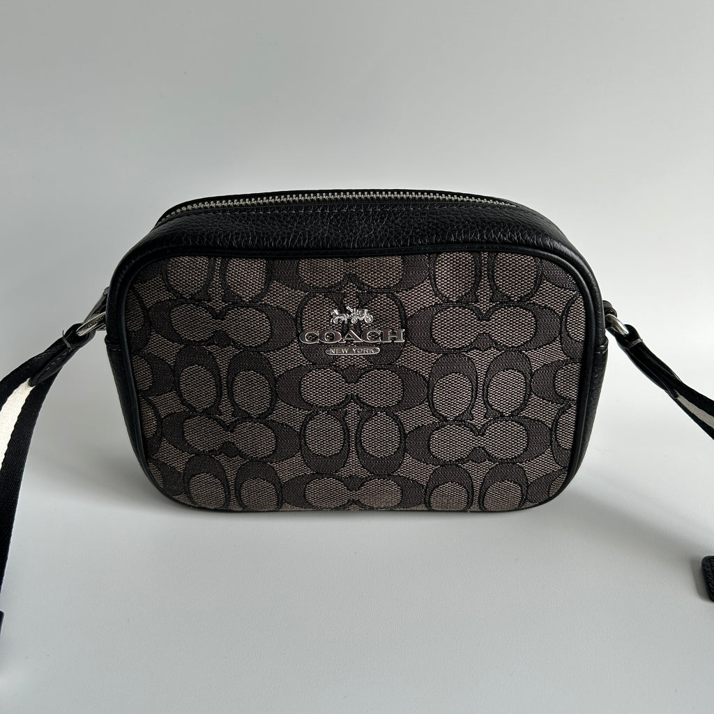 Coach Jamie Camera Bag Charcoal Black Signature Leather Crossbody Excellent