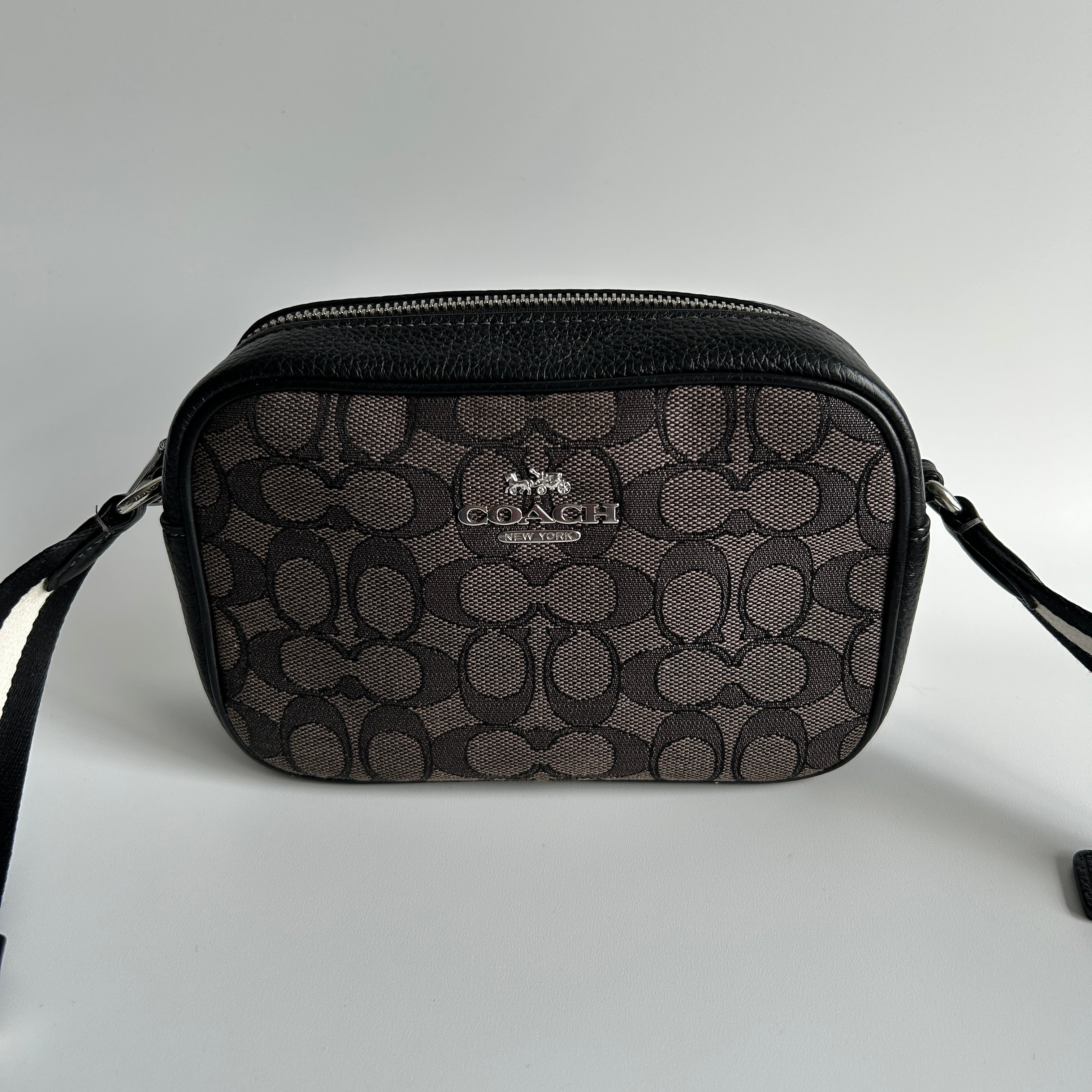 Coach Jamie Camera Bag Charcoal Black Signature Leather Crossbody Excellent