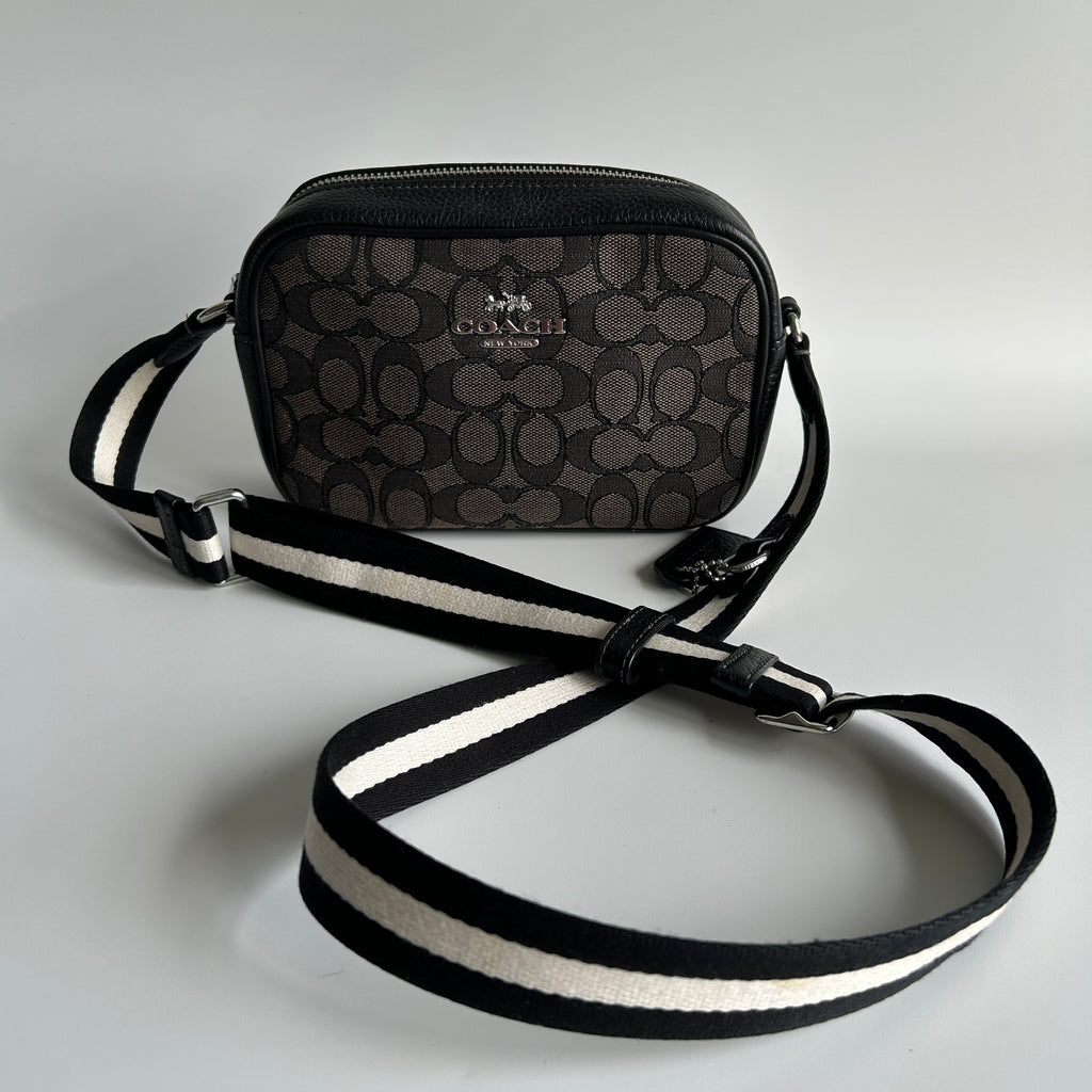 Coach Jamie Camera Bag Charcoal Black Signature Leather Crossbody Excellent