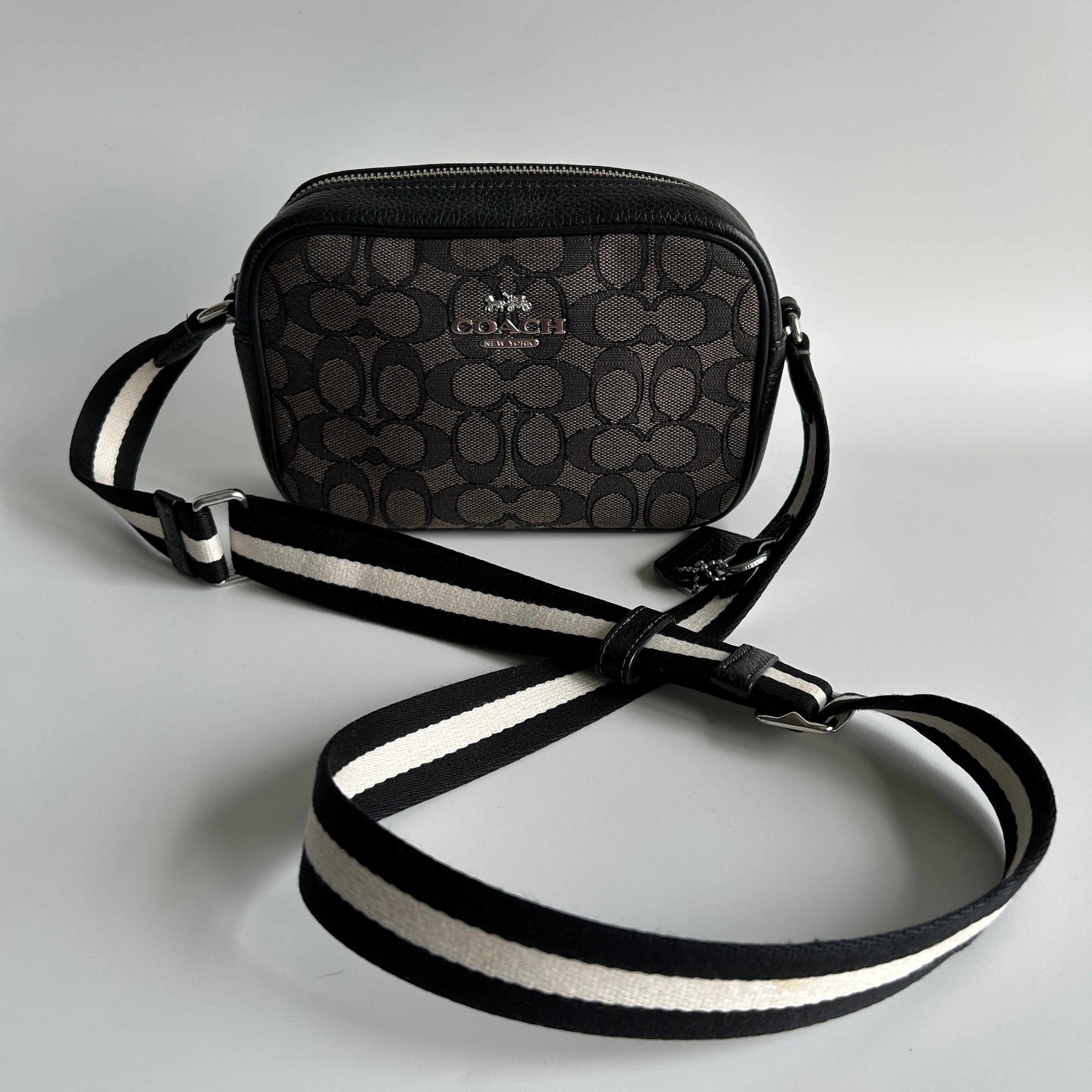 Coach Jamie Camera Bag Charcoal Black Signature Leather Crossbody Excellent