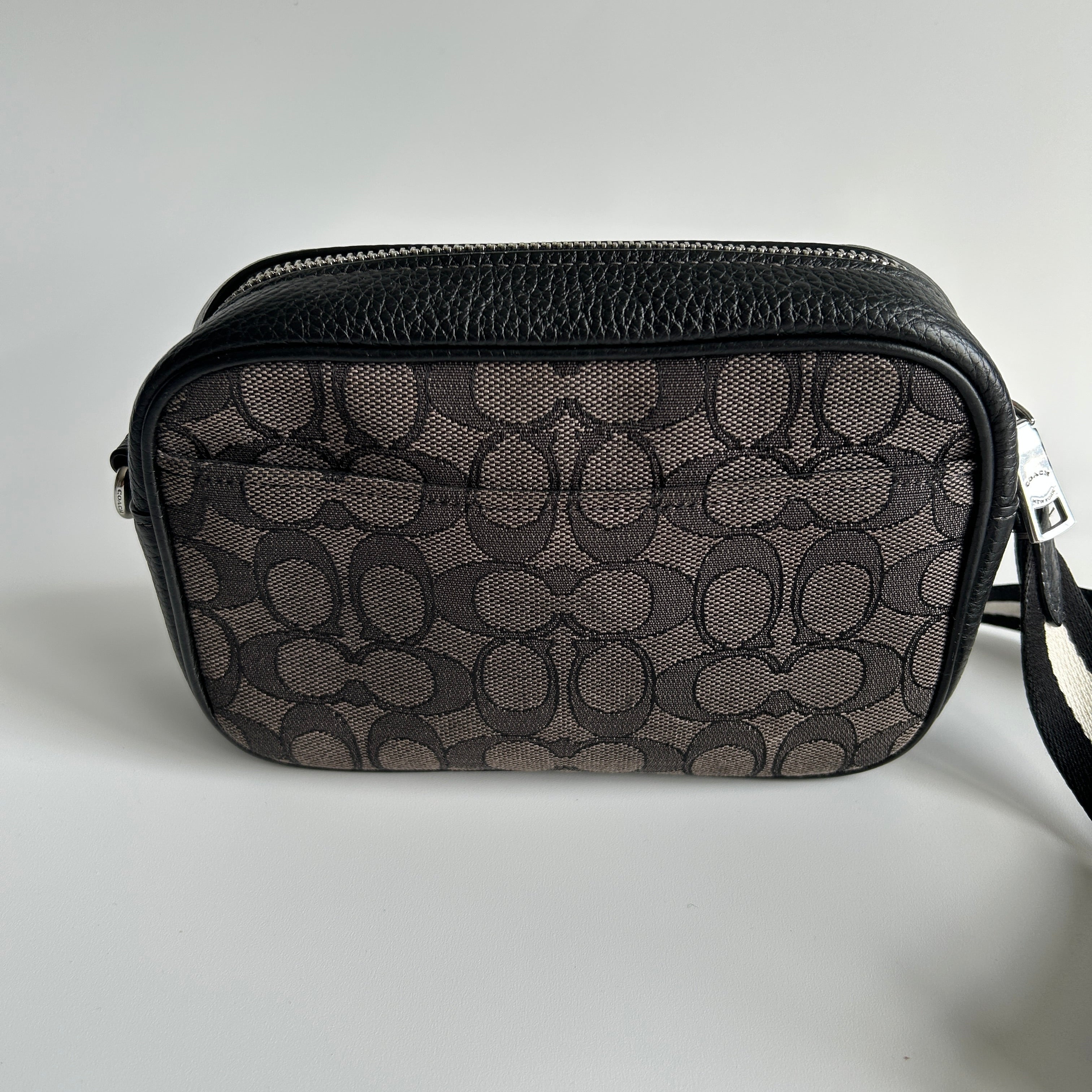 Coach Jamie Camera Bag Charcoal Black Signature Leather Crossbody Excellent