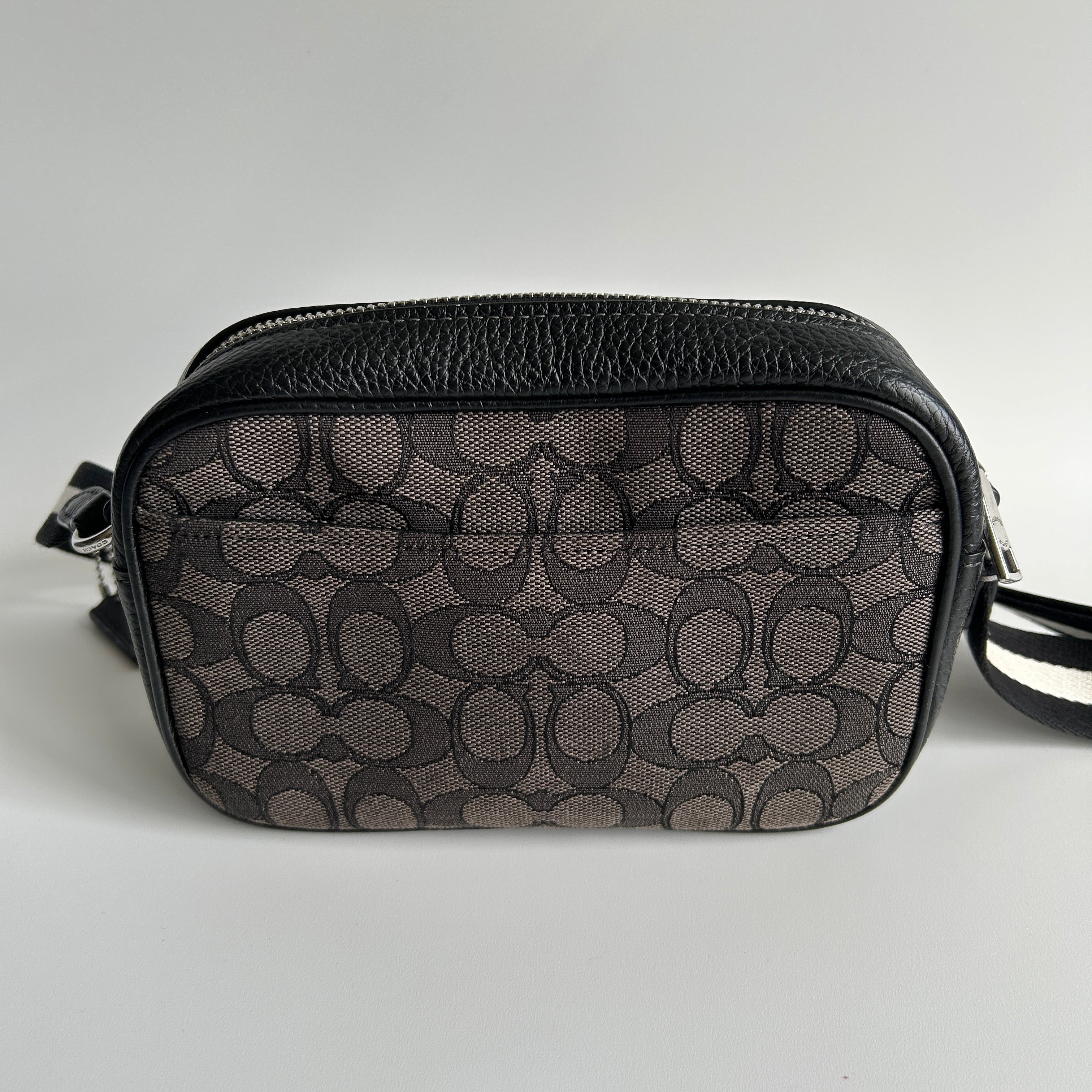 Coach Jamie Camera Bag Charcoal Black Signature Leather Crossbody Excellent