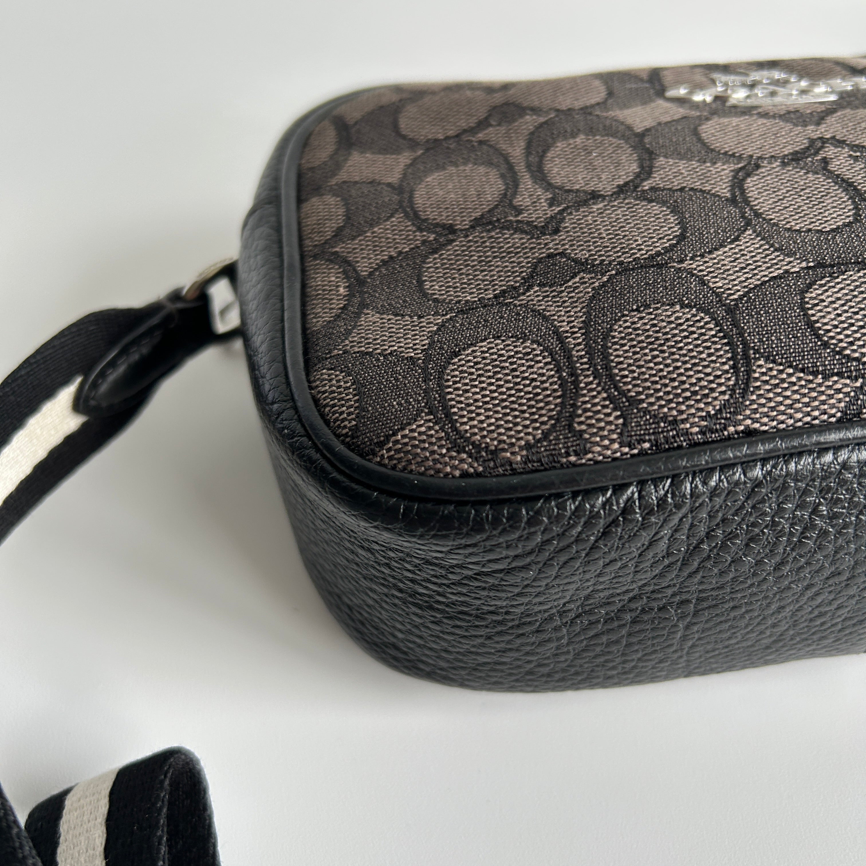 Coach Jamie Camera Bag Charcoal Black Signature Leather Crossbody Excellent