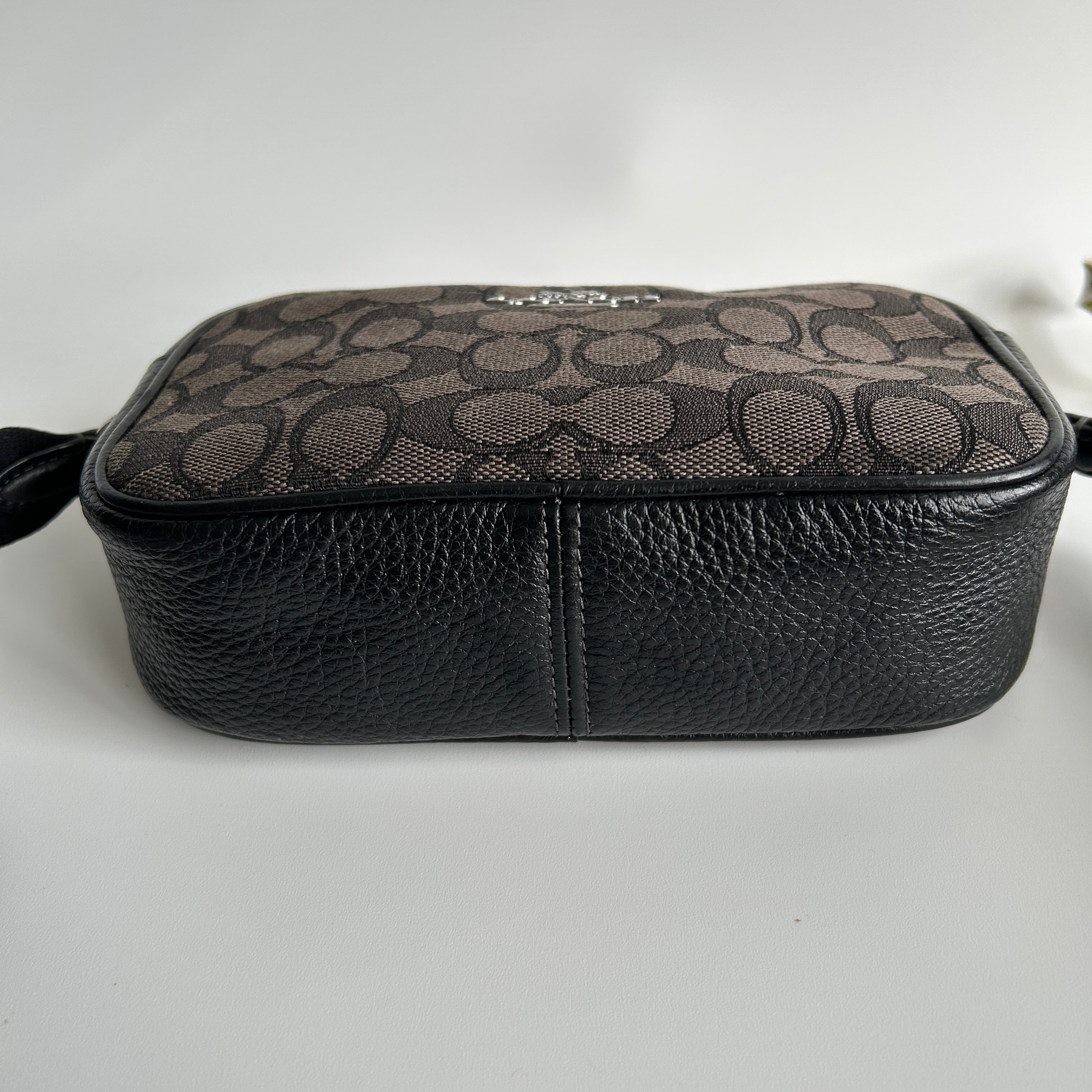 Coach Jamie Camera Bag Charcoal Black Signature Leather Crossbody Excellent