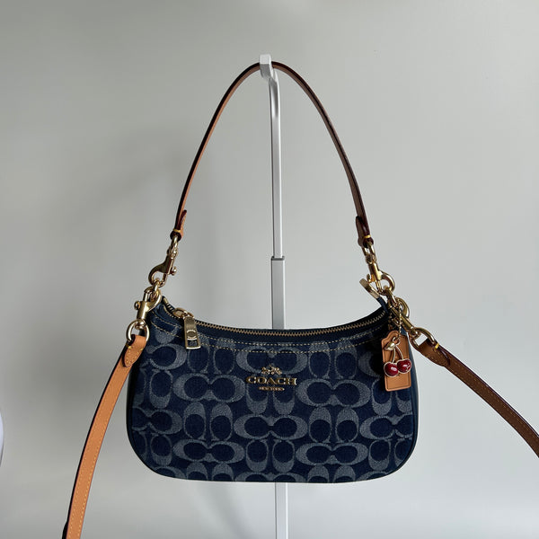 Coach Teri Indigo Signature Denim Leather Shoulder Bag Excellent