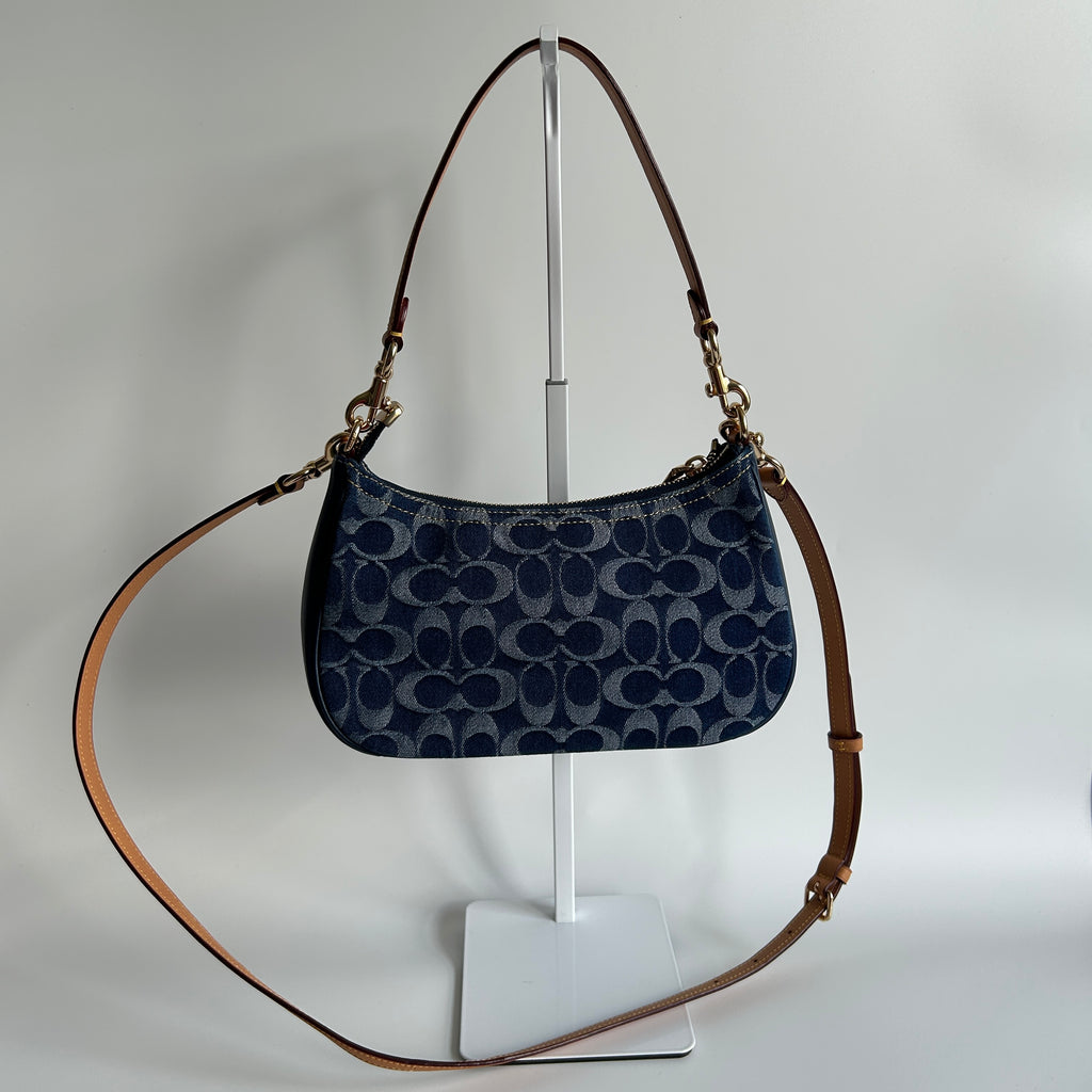 Coach Teri Indigo Signature Denim Leather Shoulder Bag Excellent