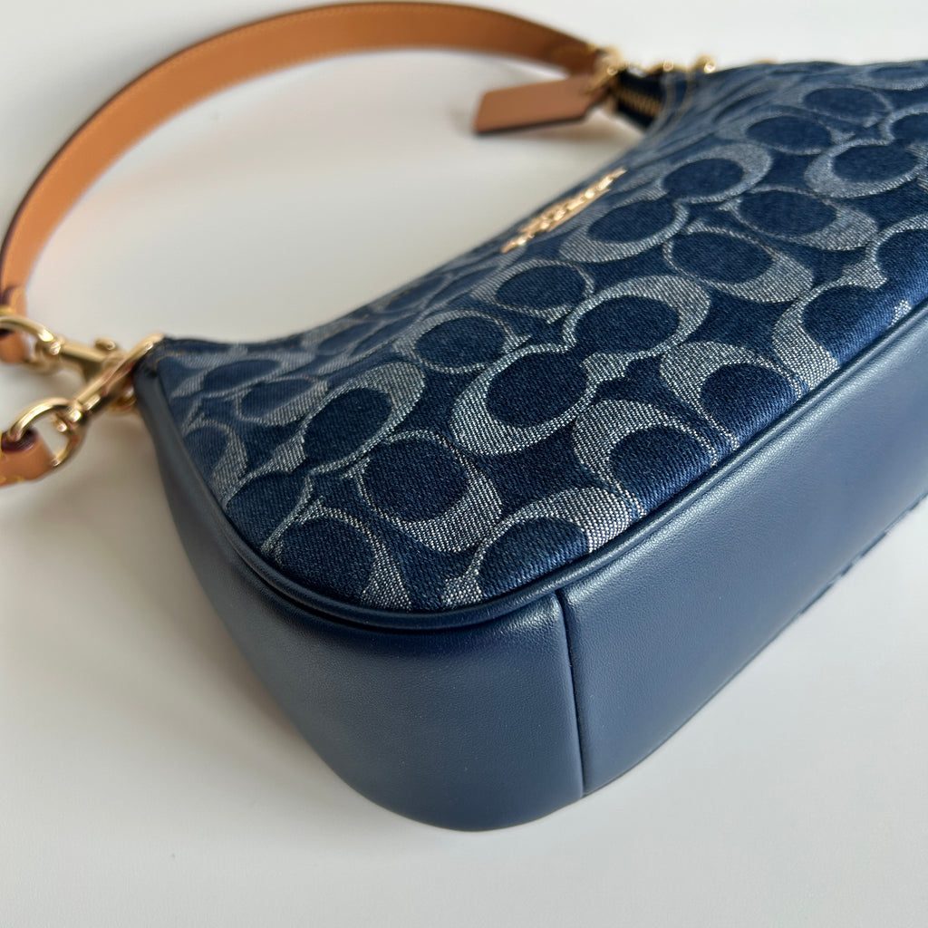 Coach Teri Indigo Signature Denim Leather Shoulder Bag Excellent