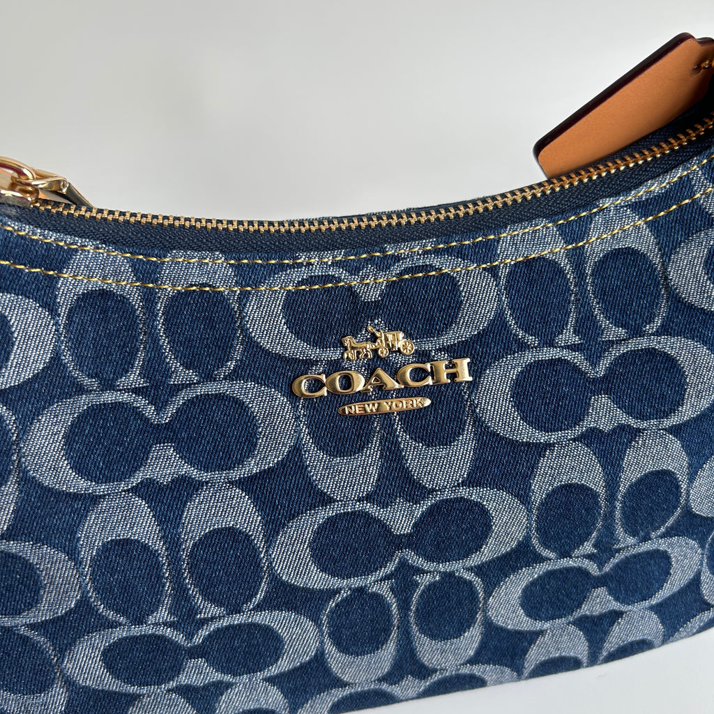 Coach Teri Indigo Signature Denim Leather Shoulder Bag Excellent