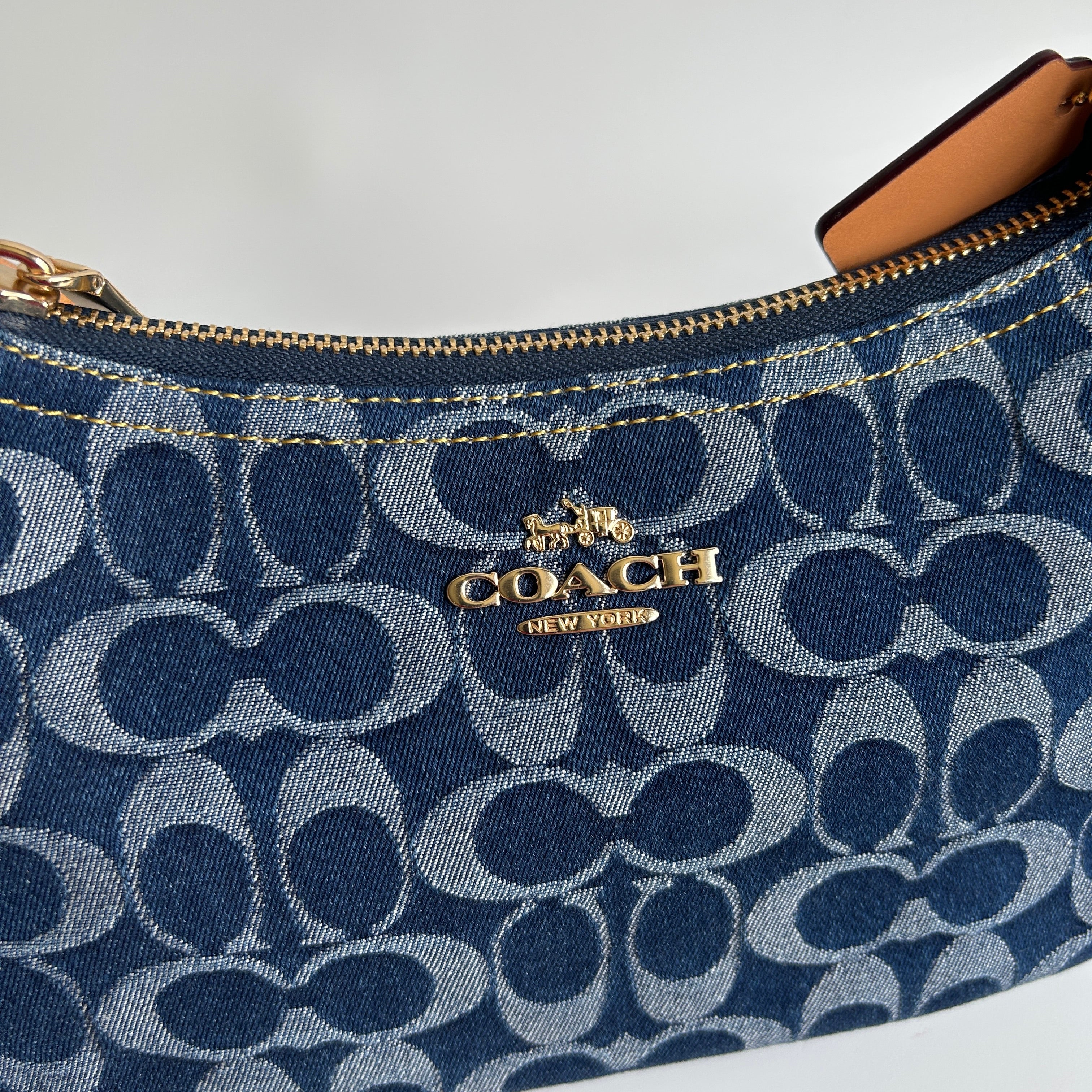 Coach Teri Indigo Signature Denim Leather Shoulder Bag Excellent