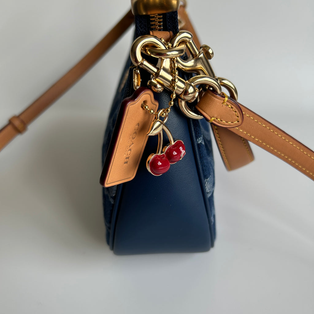 Coach Teri Indigo Signature Denim Leather Shoulder Bag Excellent