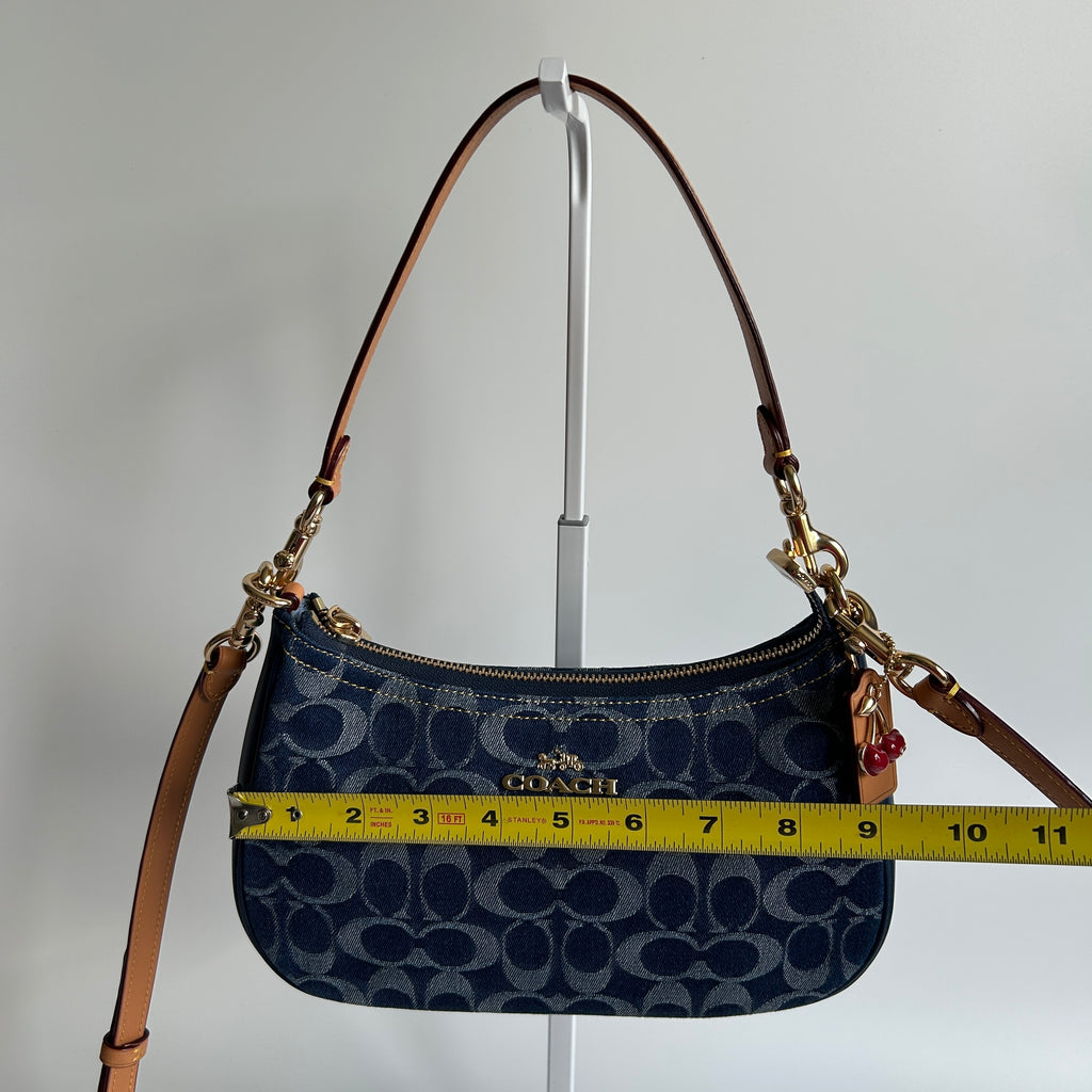 Coach Teri Indigo Signature Denim Leather Shoulder Bag Excellent