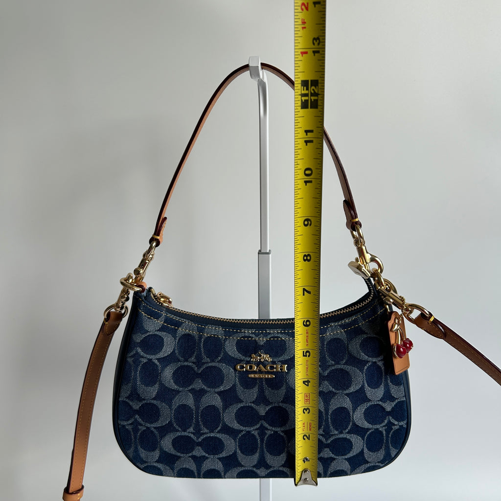 Coach Teri Indigo Signature Denim Leather Shoulder Bag Excellent