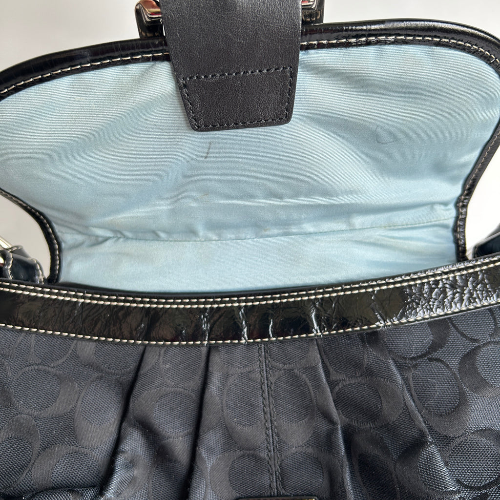 Coach Soho Flap Black Signature Jacquard Patent Leather Shoulder Bag Good